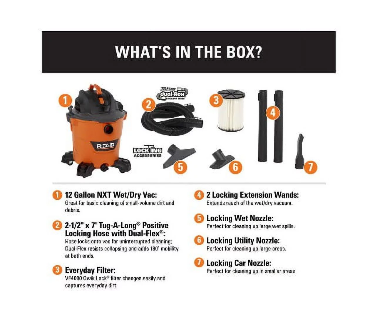 RIDGID 12 Gal. 5.0-Peak HP NXT Wet/Dry Shop Vacuum with Filter, Hose and Accessories