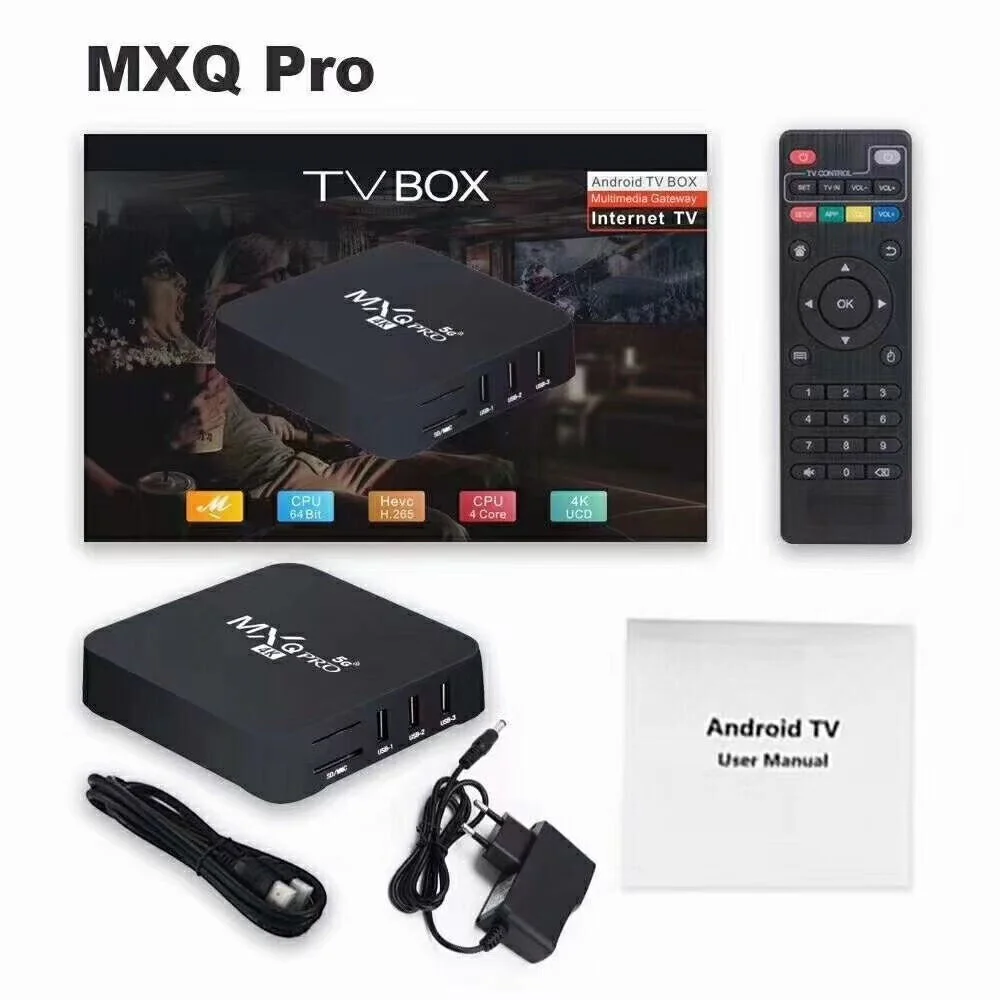 MXQ Pro 4K Ultra HD 64Bit WIFI Android 10.0 Quad Core Smart TV Box Media Player