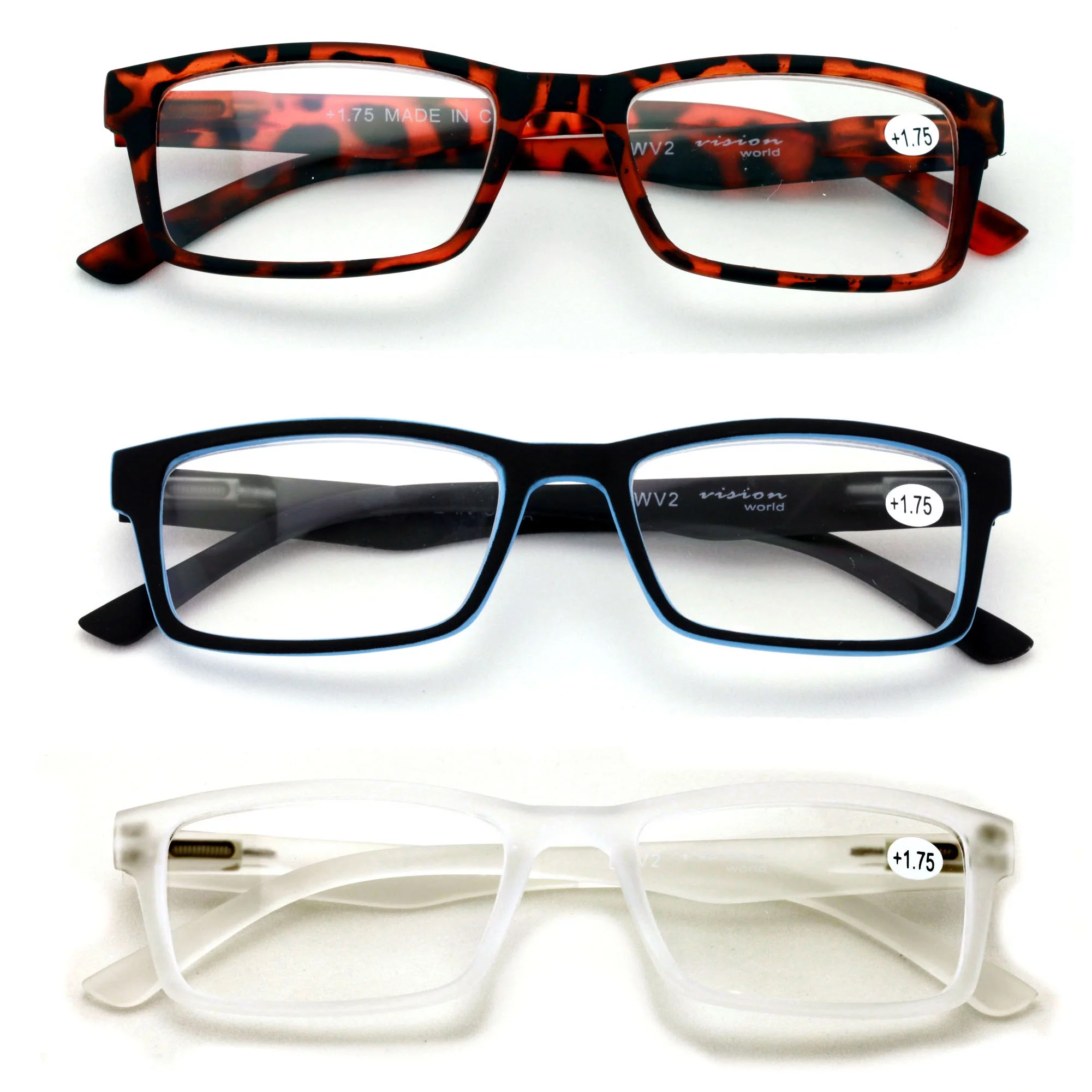 3 Pairs Lightweight Rectangular Unisex Readers with Spring Hinge - Soft Matte Reading Glasses - Spring Hinge