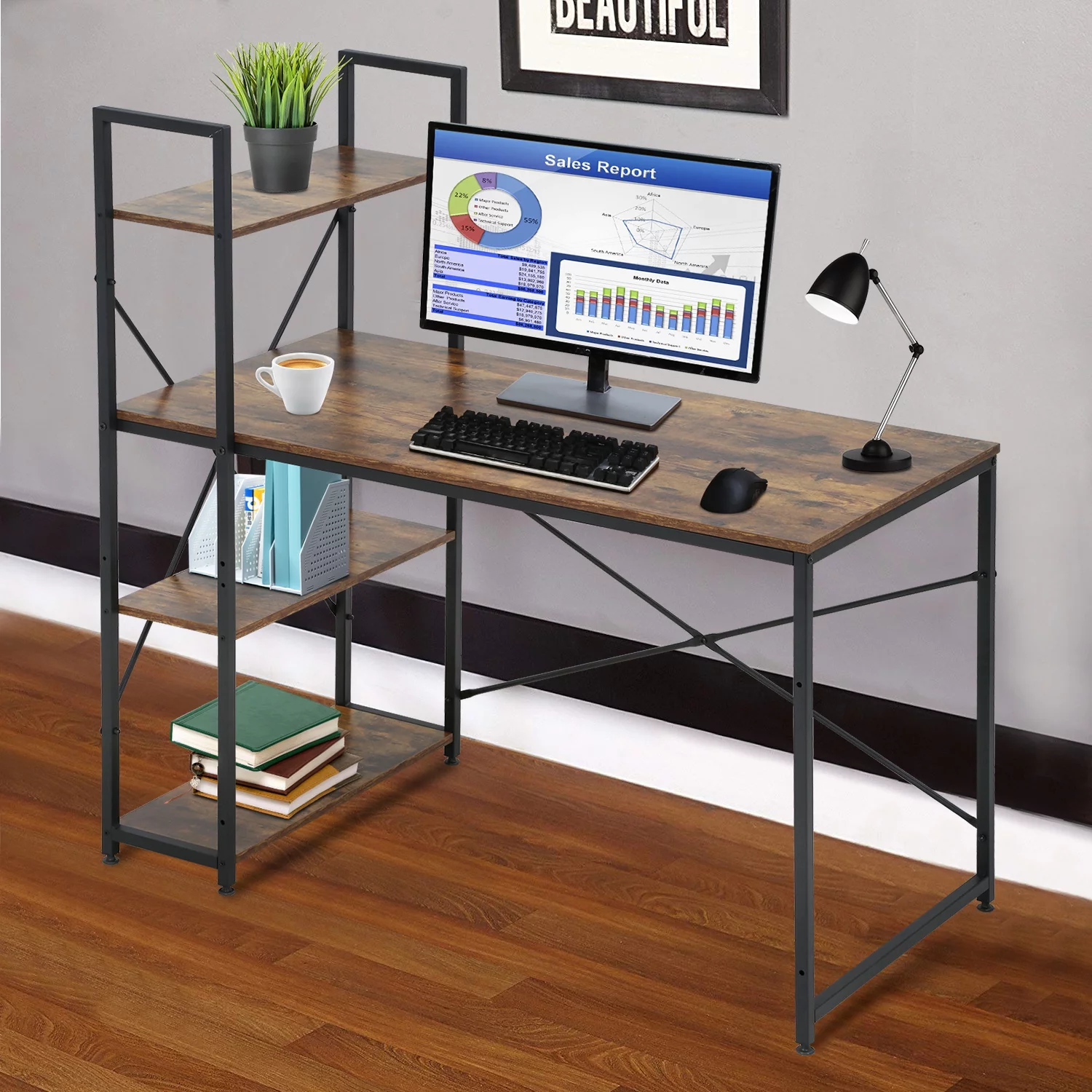 Computer Desk with Bookshelf 47.2
