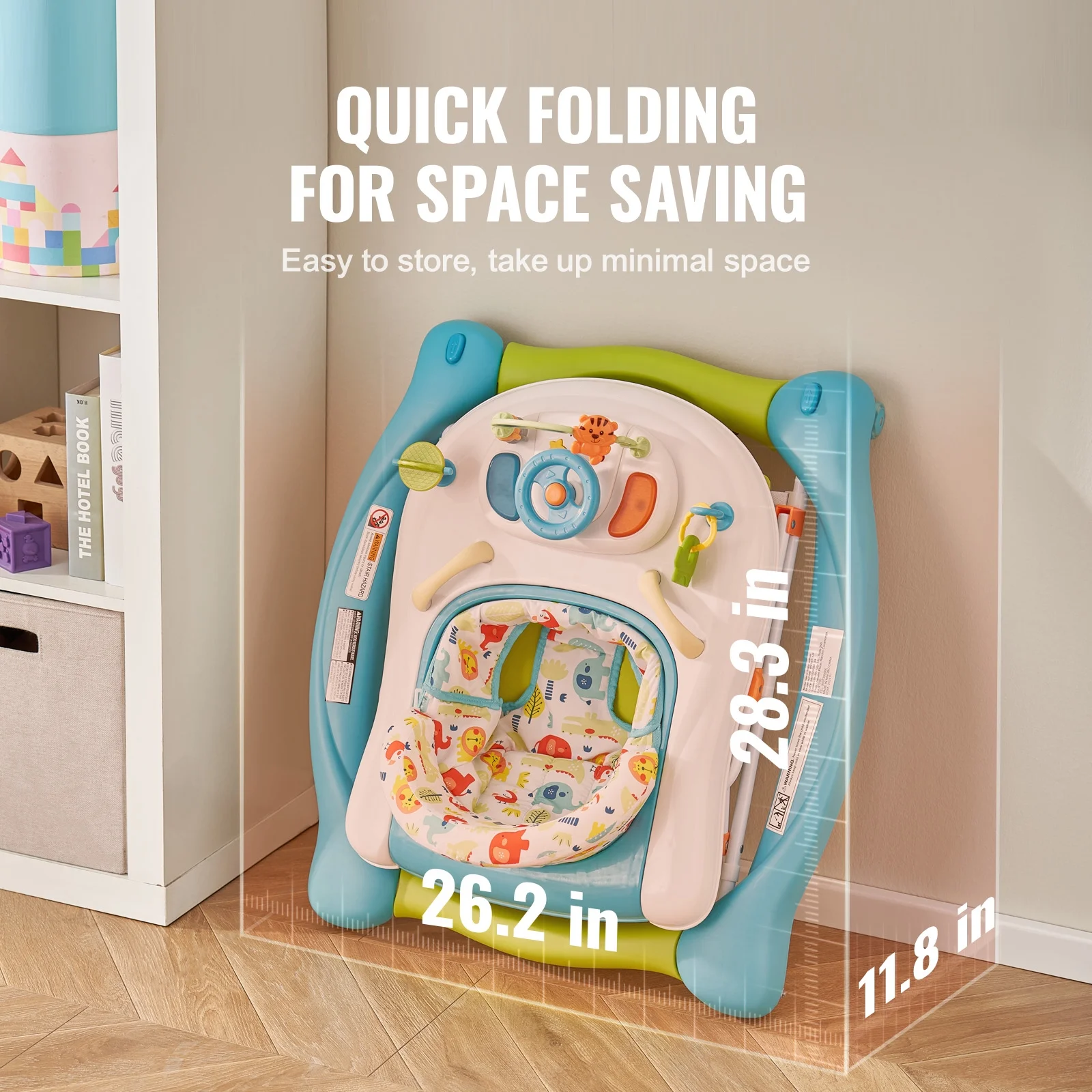 SKYSHALO Baby Walker 4 in 1, Foldable Height Adjustable Baby Walker with Wheels, Infant Toddler Walker with Foot Pads, Anti-Fall Baby Walker With Music & Toys Tray for Boys and Girls 6-24 Months