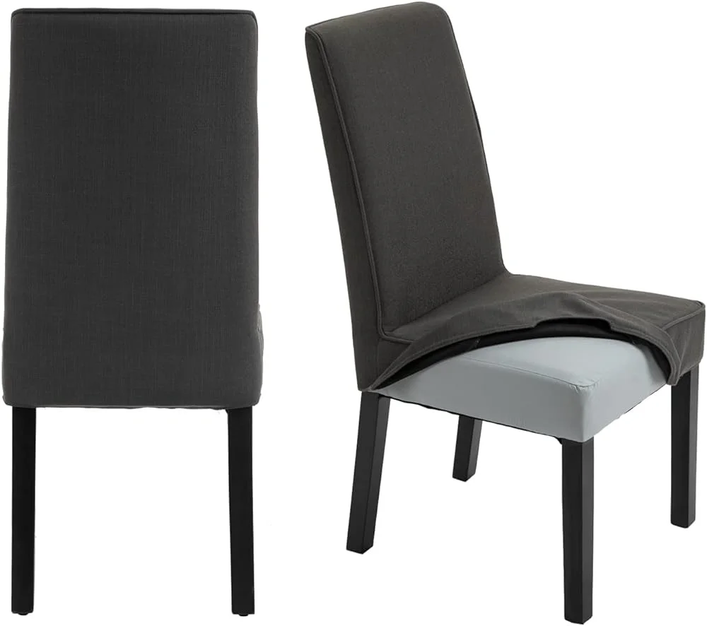 CHDEUSL Linen Upholstered Dining Chairs  High Back Fabric  Parson Chairs 2PC Armless Padded Kitchen Room Dinner Chairs with Solid Wood Legs and Removable Cover (Dark Brown)