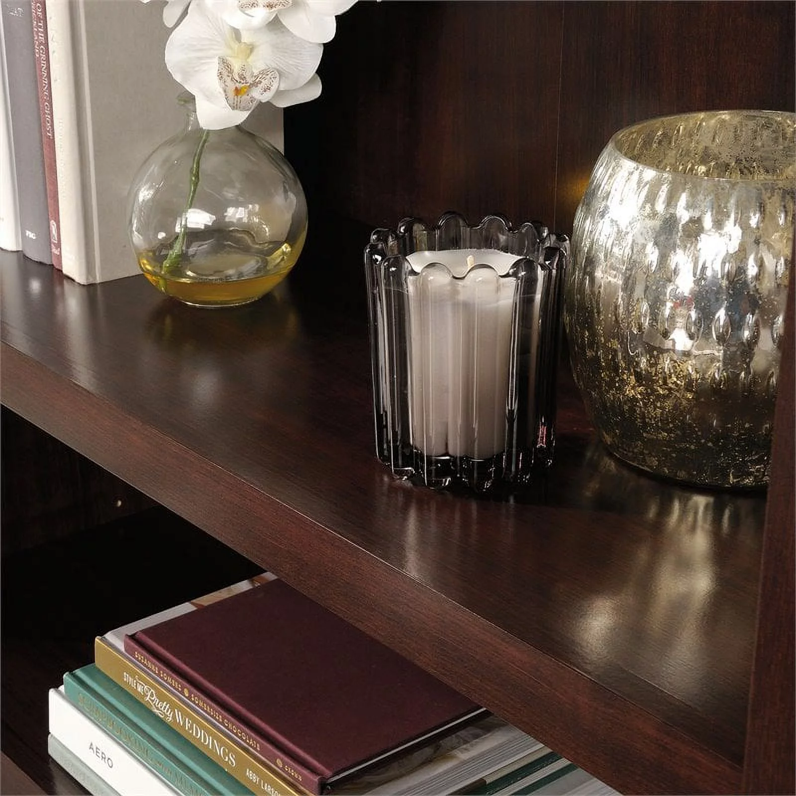 Pemberly Row 3-Shelf Modern Engineered Wood Bookcase in Cherry