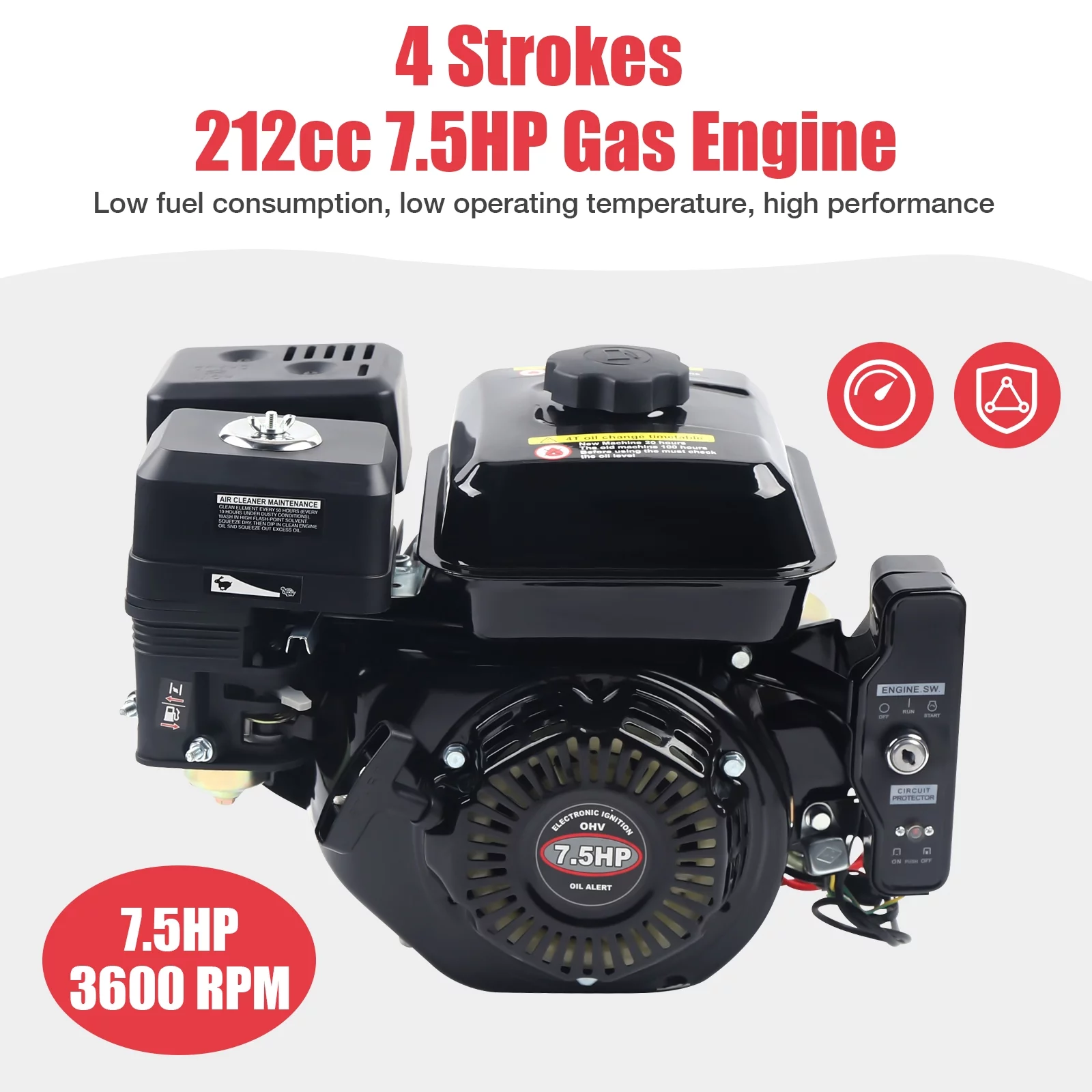 TOOL1SHOoo 4 Strokes 212cc 7.5HP Gas Engine W/Electric Start Upgrade