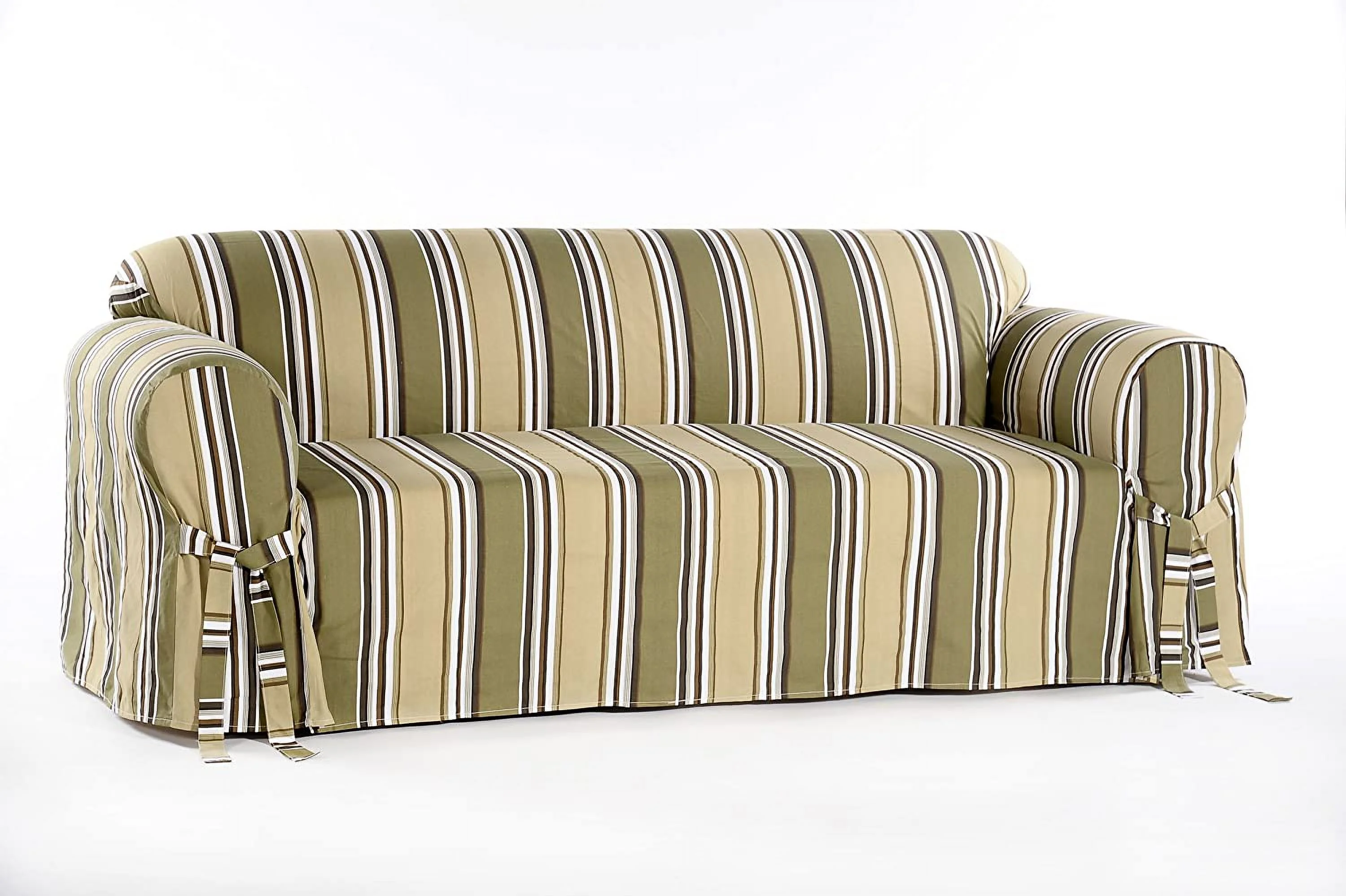XIANMM Printed Classic Stripe Canvas Loveseat Slipcover, Sage