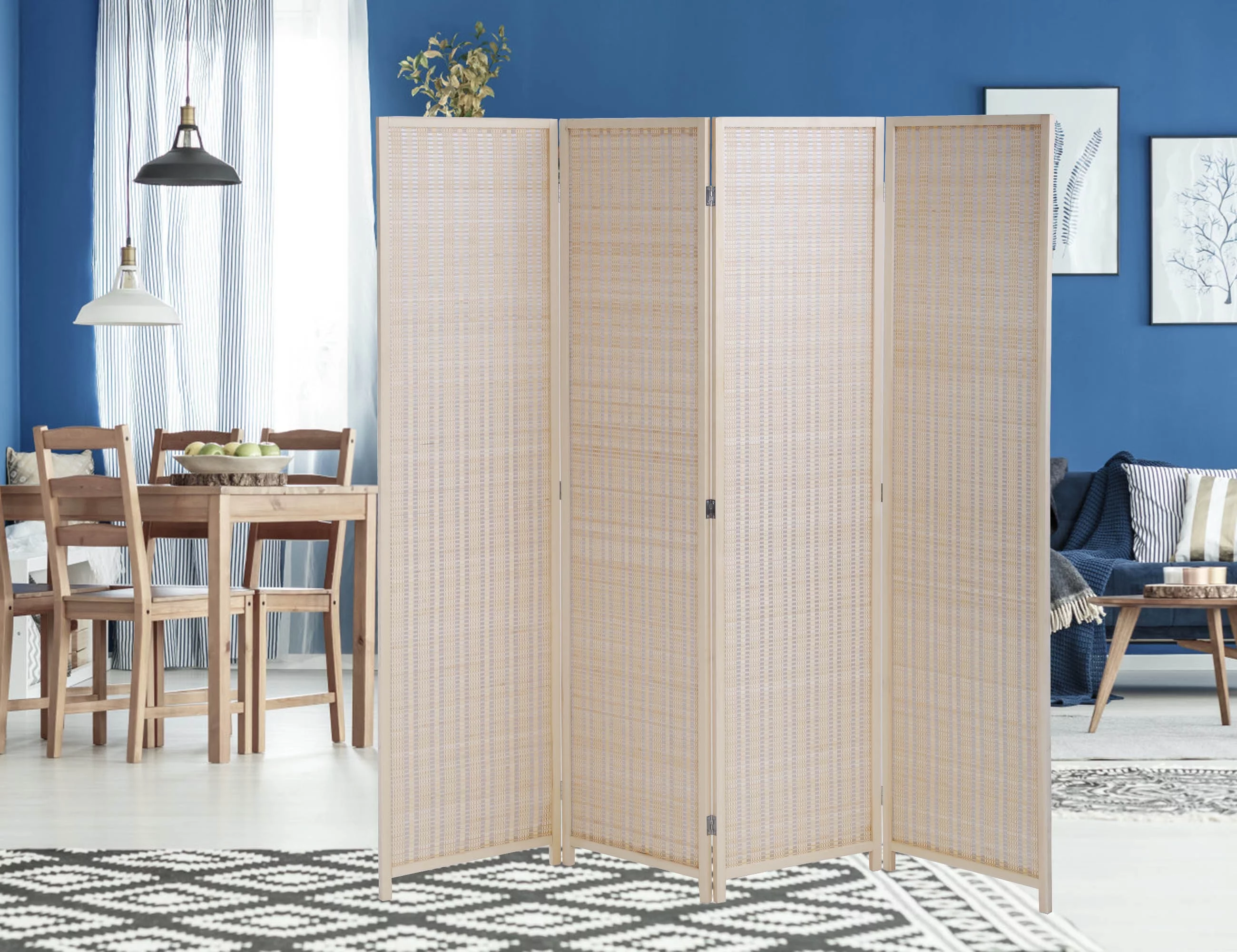 CL.HPAHKL Bamboo 4 Panel Room Divider Folding Privacy Screen 72 Inch High Folding Privacy Screen Indoor Portable