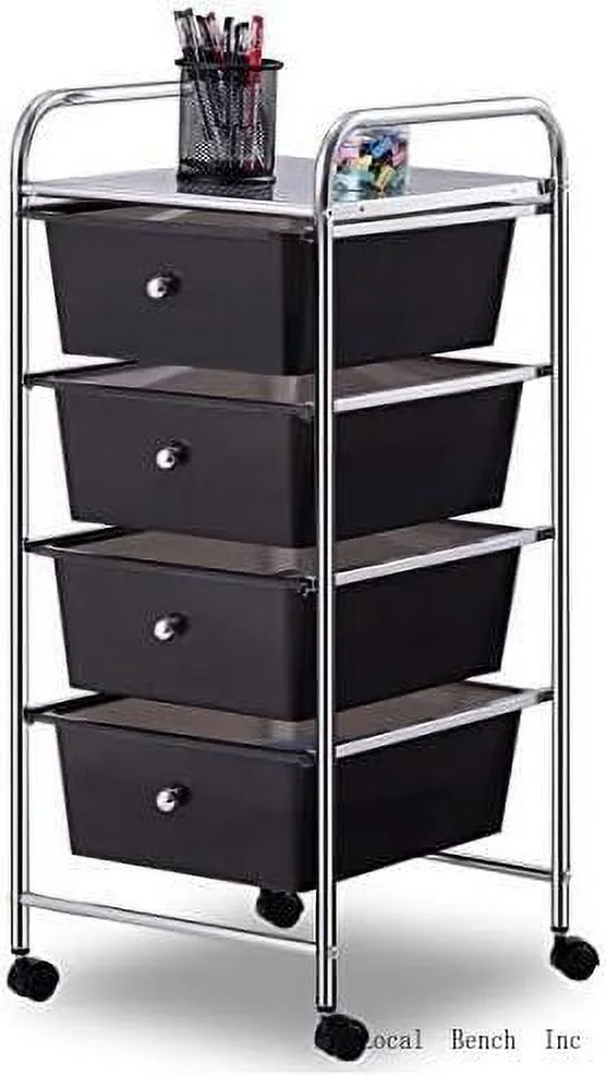 4 Drawers Cart Storage Bin Organizer Rolling Storage Cart Metal Frame Plastic Drawers Flexible Wheels Home Office Scrapbook Supply & Paper Shelf