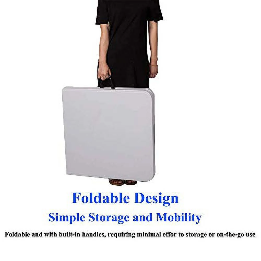 Portable Folding Camping Table, 4ft Heavy Duty Picnic Table Fold in Half Plastic Picnic Desk with Handle for Indoor Outdoor