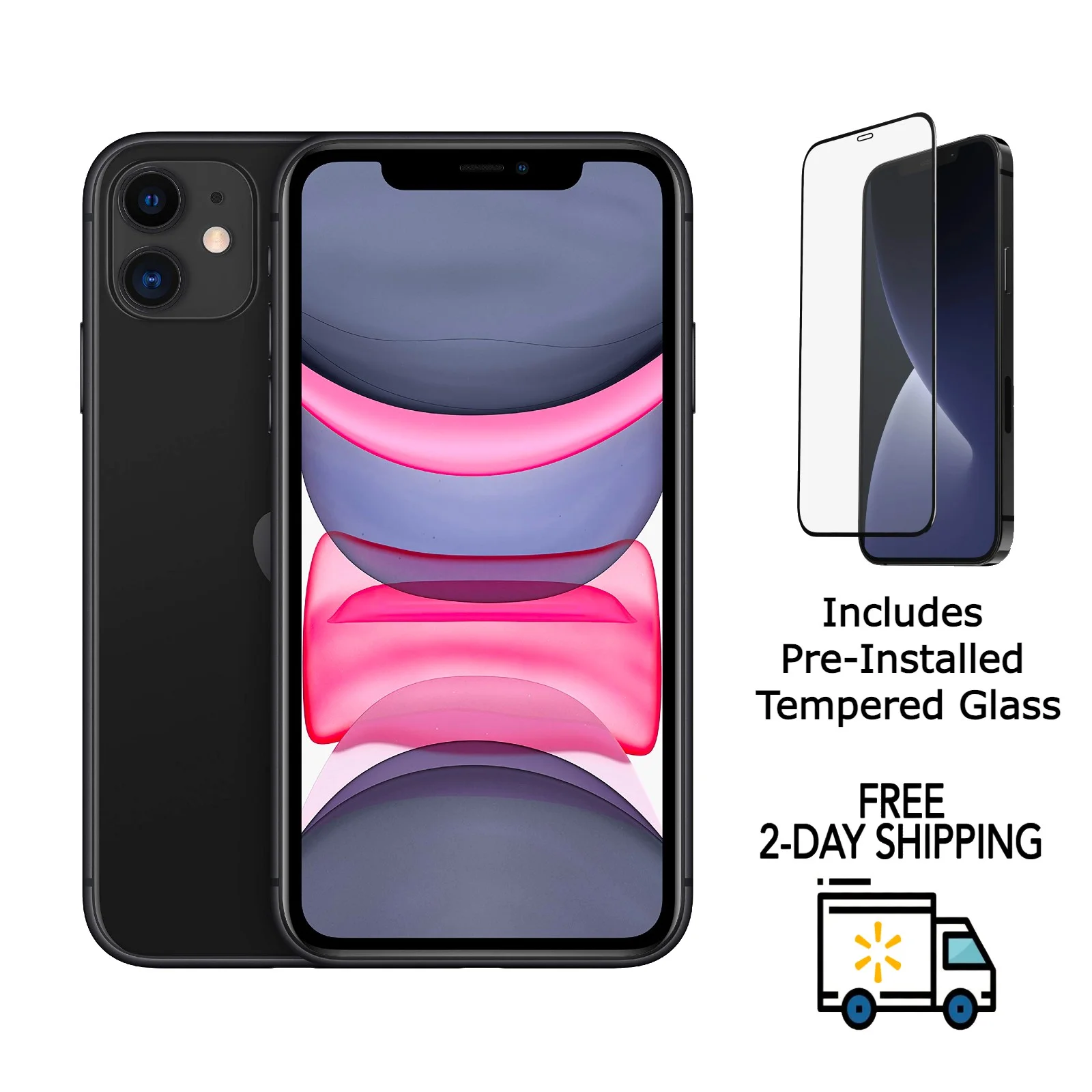 Restored Apple iPhone 11 A2111 (Verizon Only) 64GB Black w/ Pre-Installed Tempered Glass (Refurbished)