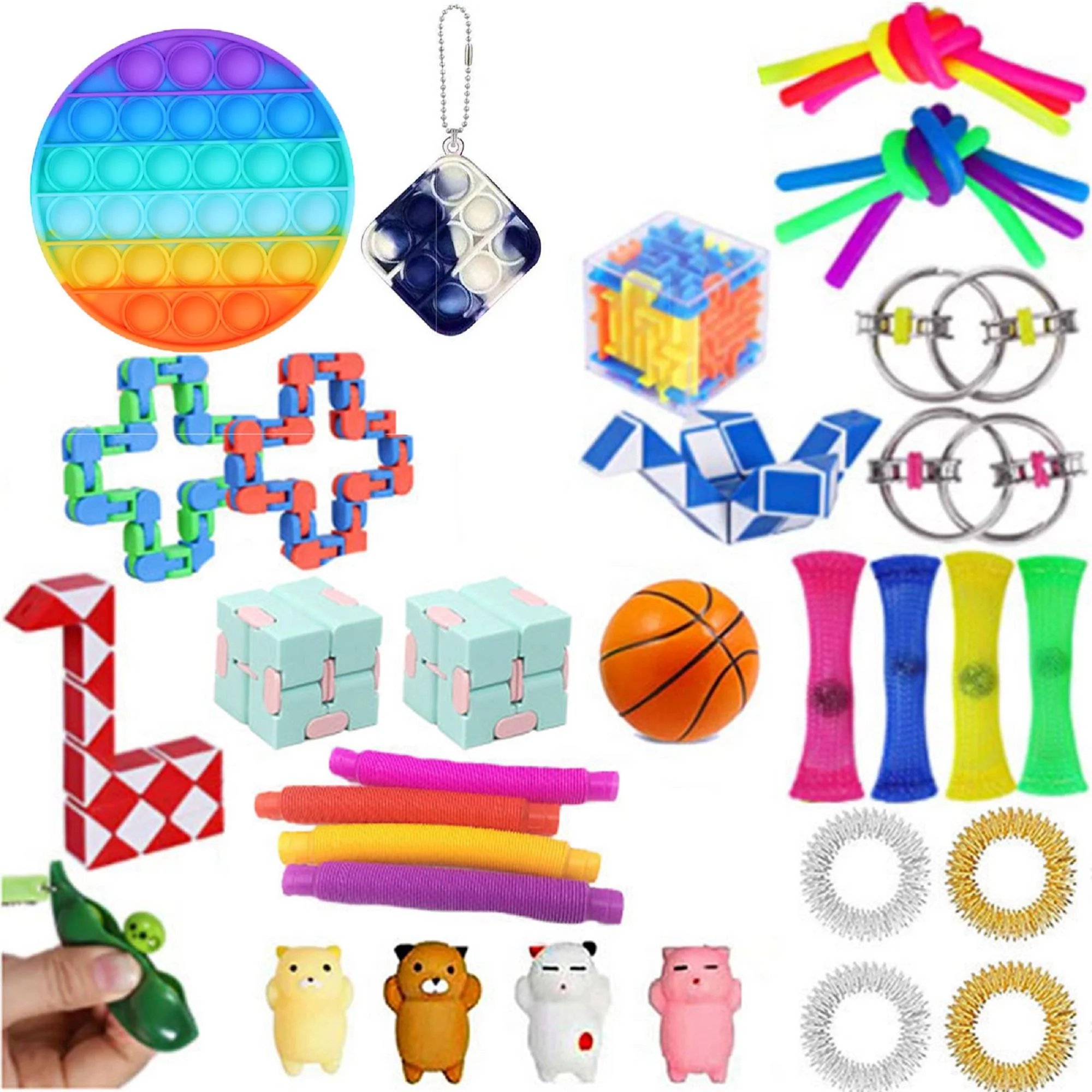 Sensory Fidget Toys Set, 33Pcs Stretchy String Squishy Animal Stress Relief Hand Toys Kit for Kids Adults
