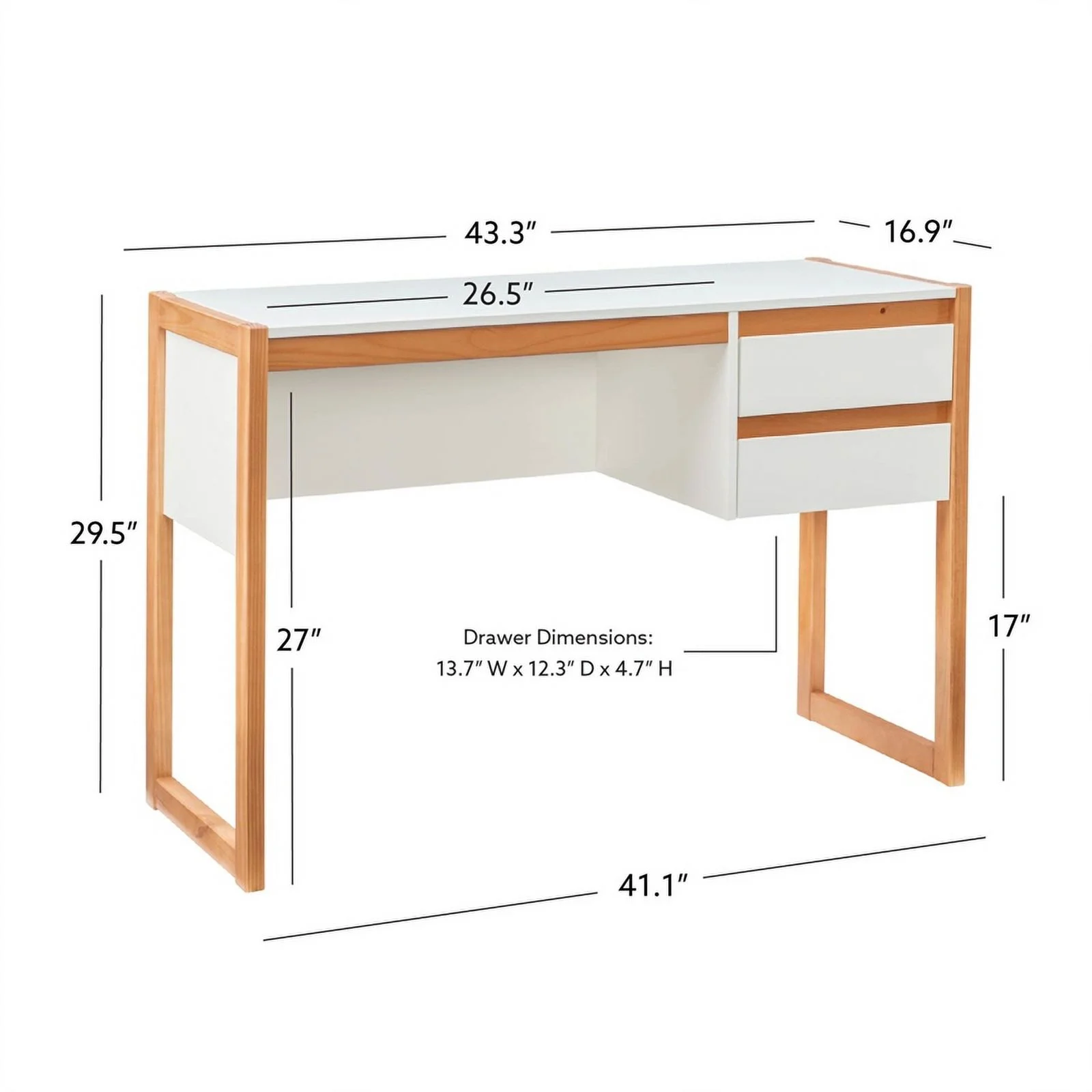 Linon Brock Wood Two Drawer Desk in White and Natural
