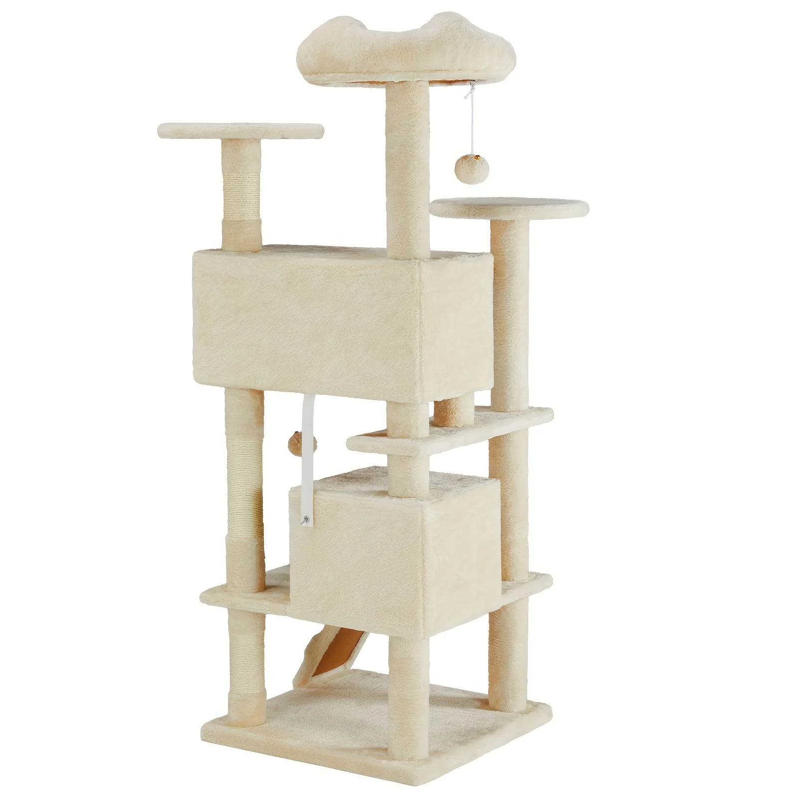 DUMOS, 1pc Cat Tree, Indoor Cats Tree Tower, 54in Multi-Level Cat Tree, Pet Play House Condo, Sisal Scratching Post, 2 Large Cave, Climbing Plate, Plush Ball