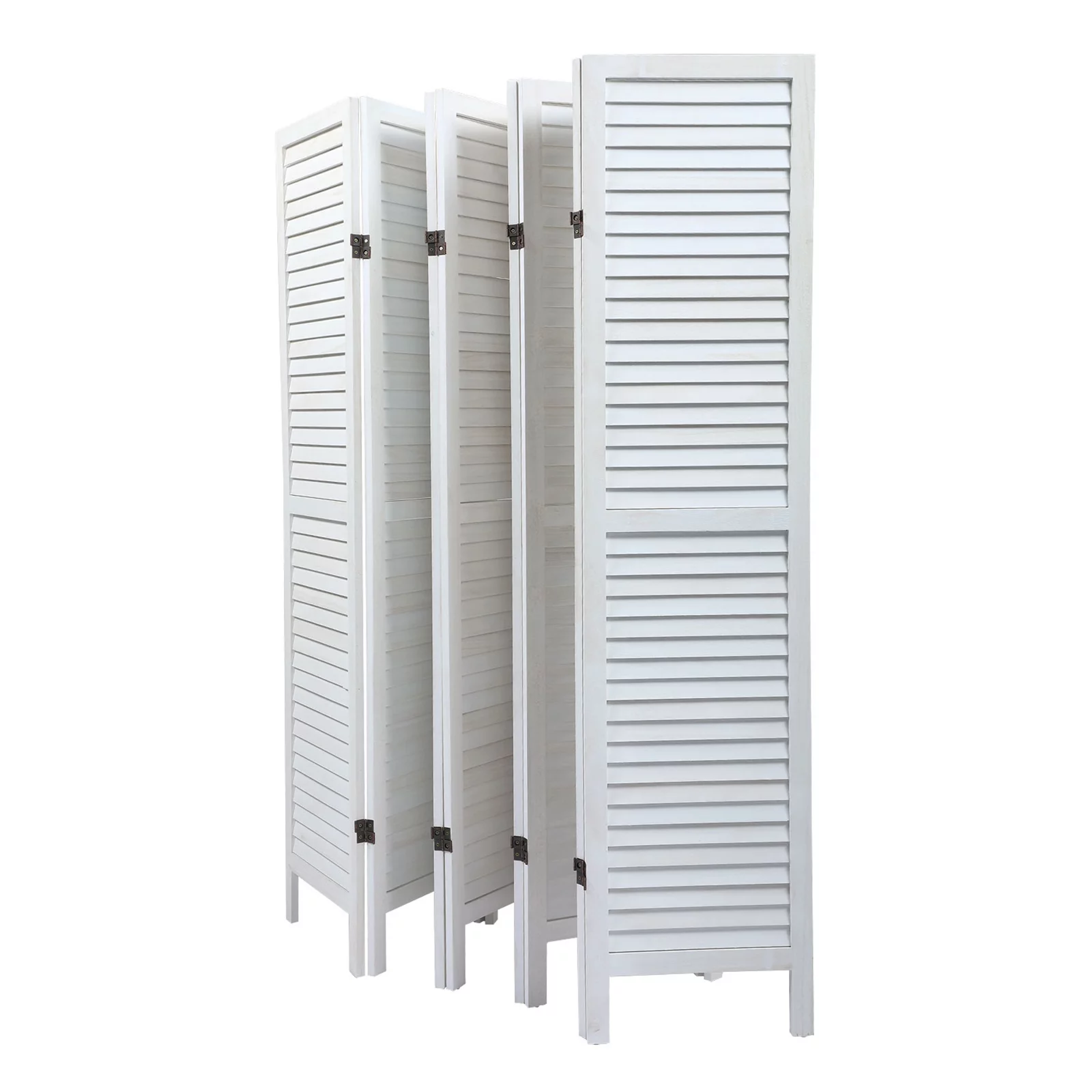 Anself Sycamore wood 8 Panel Screen Folding Louvered Room Divider - Old white