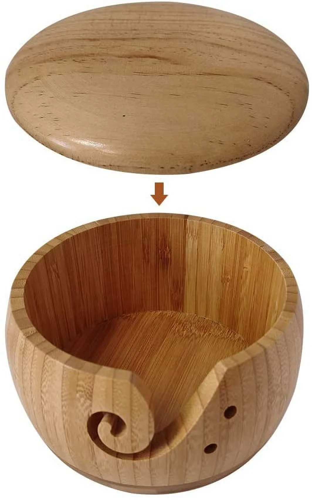 Large Yarn Bowl, Yarn Holder Wooden Bowl with Lid, 15x8cm Wool Yarn Storage Organizer Holder, Wool Holder Wool Storage Bowl Wool Ball Organizer Knitting Crochet Accessories(Bamboo)