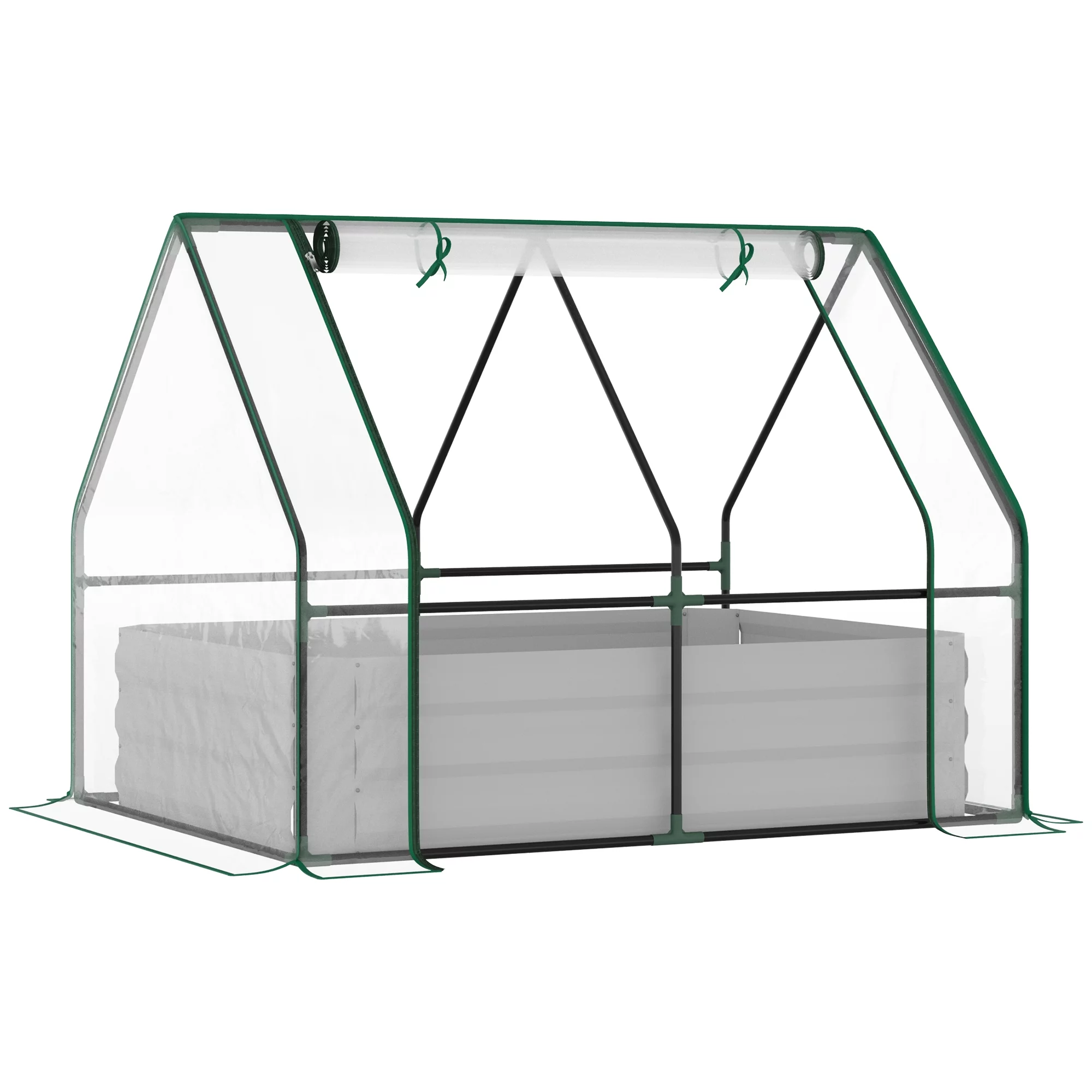 CoSoTower 4' X 3' Galvanized Raised Garden Bed with Mini Pvc Greenhouse Cover, Outdoor Metal Planter Box with 2 Roll-Up Windows for Growing Flowers, Fruits, Vegetables and Herbs, Clear