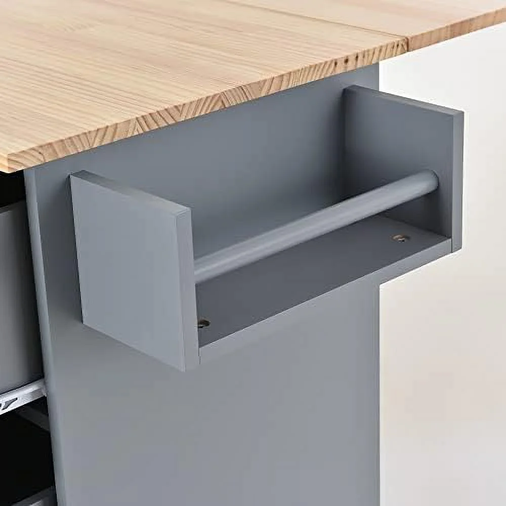 TJCGDTY Rolling Kitchen Island Cart with Folding Drop Leaf and  Cabinets  Kitchen Cart on Wheels with Spice Rack  Towel Rack and 3 Drawers  Dark Blue