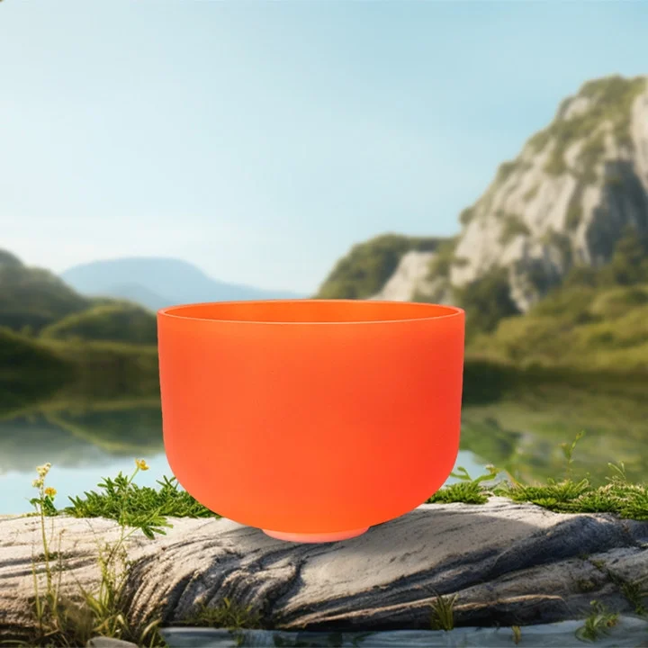 TOPFUND D# Note Orange D# Note 12 inch Crystal Singing Bowl with Heavy Duty Carrying Case and Suede Stick