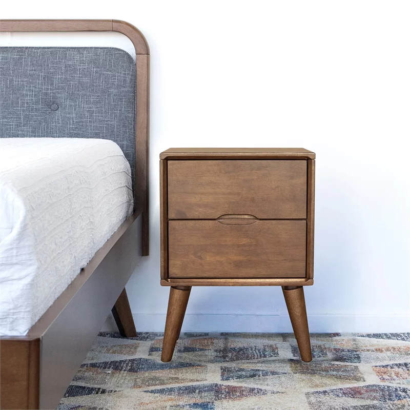 Home Square 2 Piece Mid-Century Modern Wood Nightstand Set in Walnut