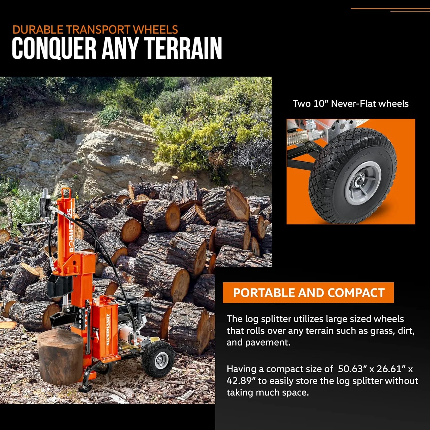 SuperHandy Gas-Powered Log Splitter - 7HP 209CC 25 Ton Hydraulic System 16