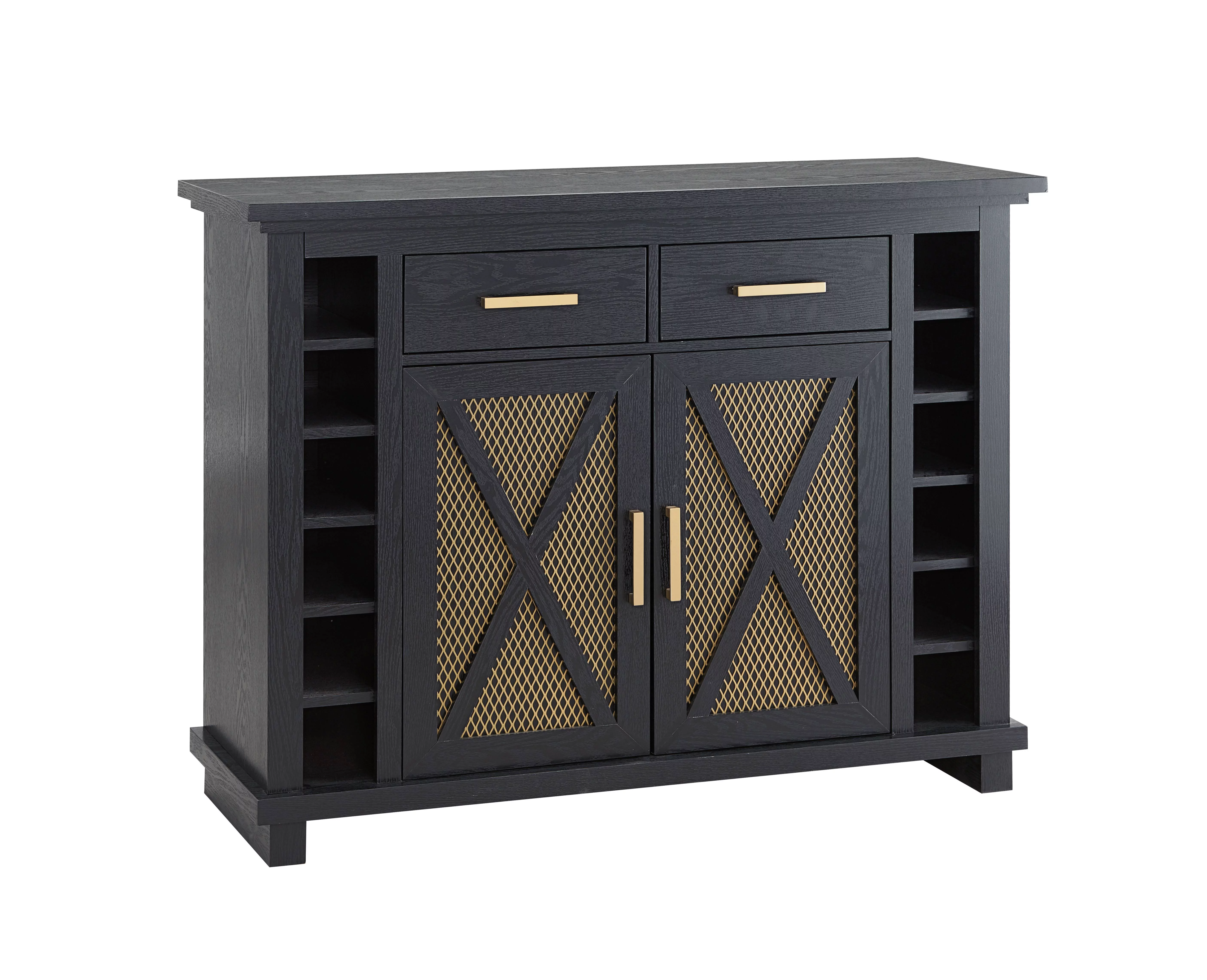 Home Source Black Console Bar Cabinet with Gold Trim