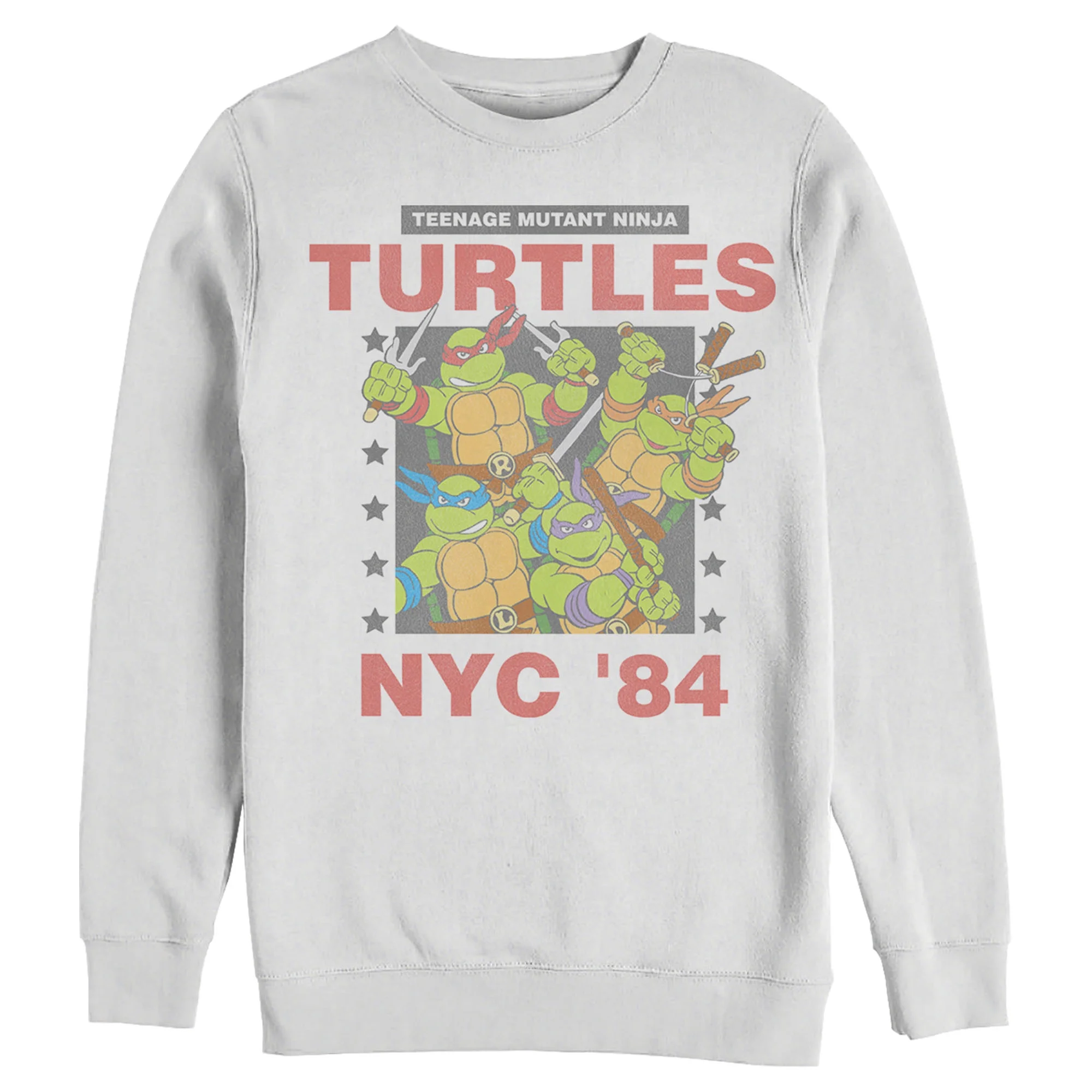 Men's Teenage Mutant Ninja Turtles NYC '84 Poster  Sweatshirt White Medium