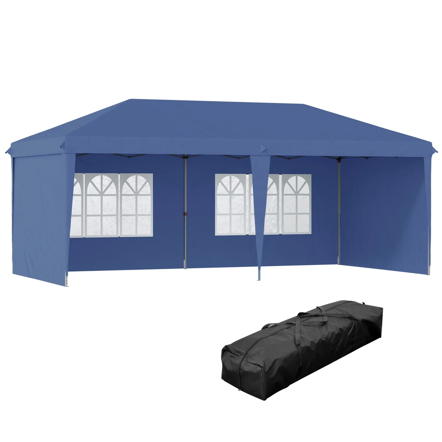 JHOOTUUO 10‘ x 20‘ Pop Up Canopy Tent with 4 Sidewalls  Heavy Duty Tents for Parties  Outdoor Instant Gazebo with Carry Bag  for Outdoor  Garden  Patio  Blue