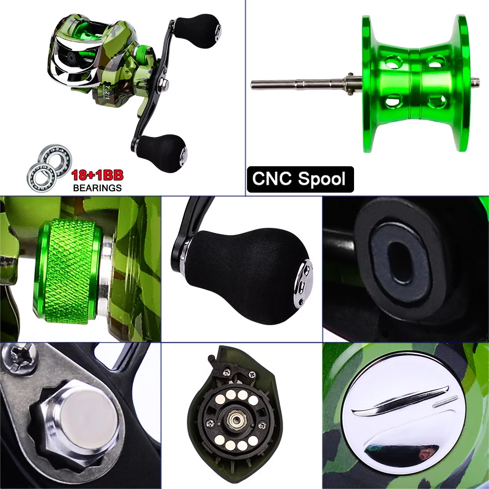 Dazzduo 18+1 BB Ball Bearing Fishing Reel, Portable Baitcasting Reel, Left/Right Hand, Solid and Durable