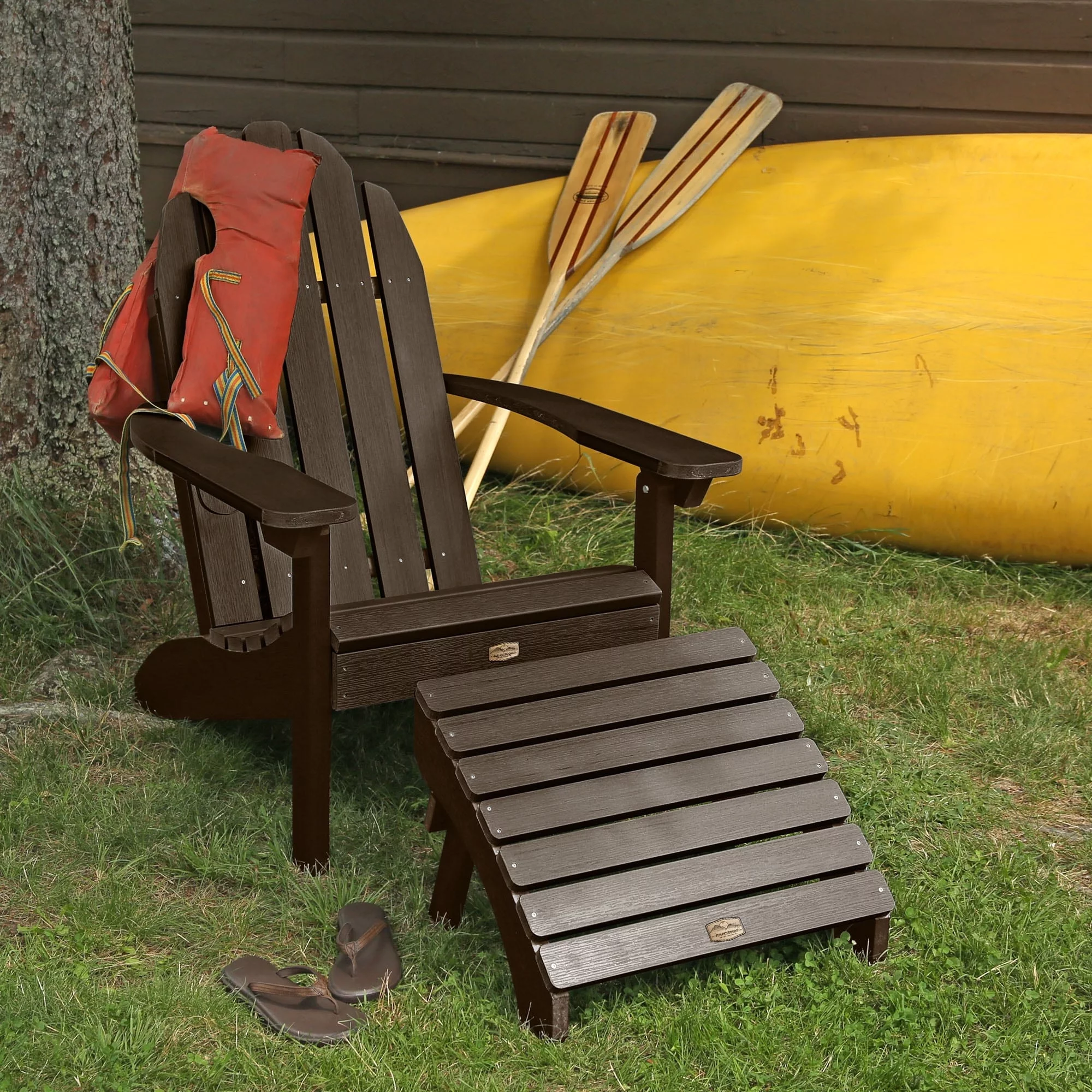 highwood  Essential Adirondack Chair with Folding Ottoman Harbor Gray