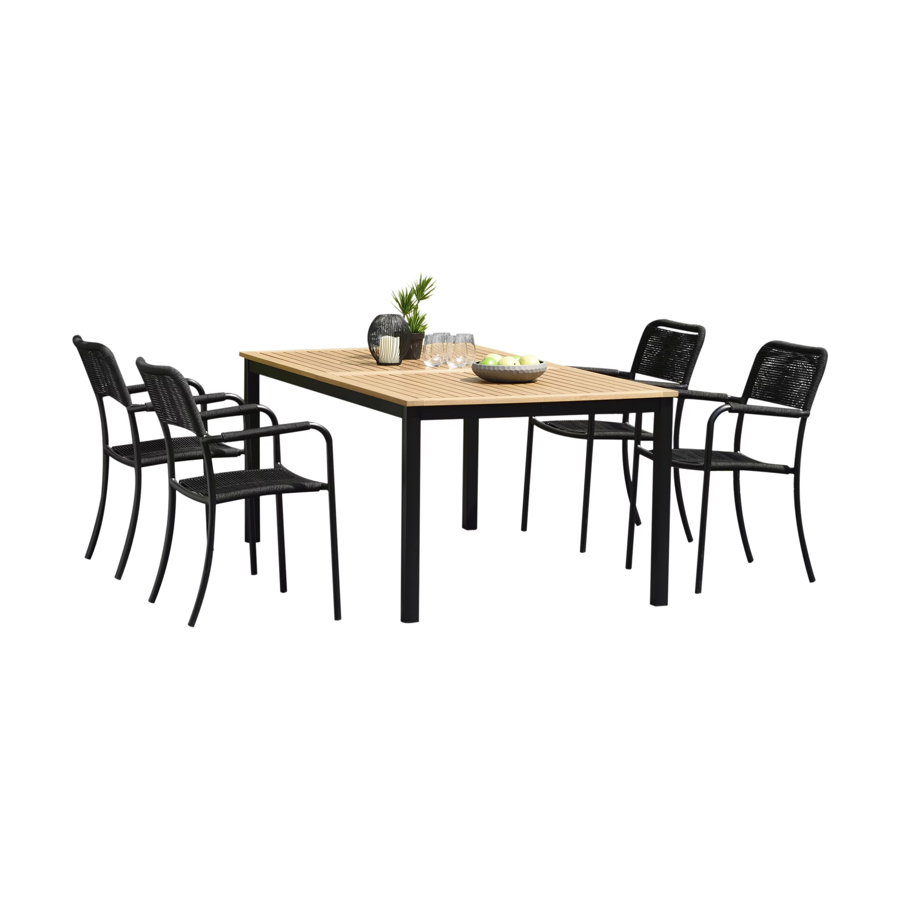Amazonia Nantes Teak Finish & Aluminum 5 Pieces Extendable Rectangular Patio Dining Set
