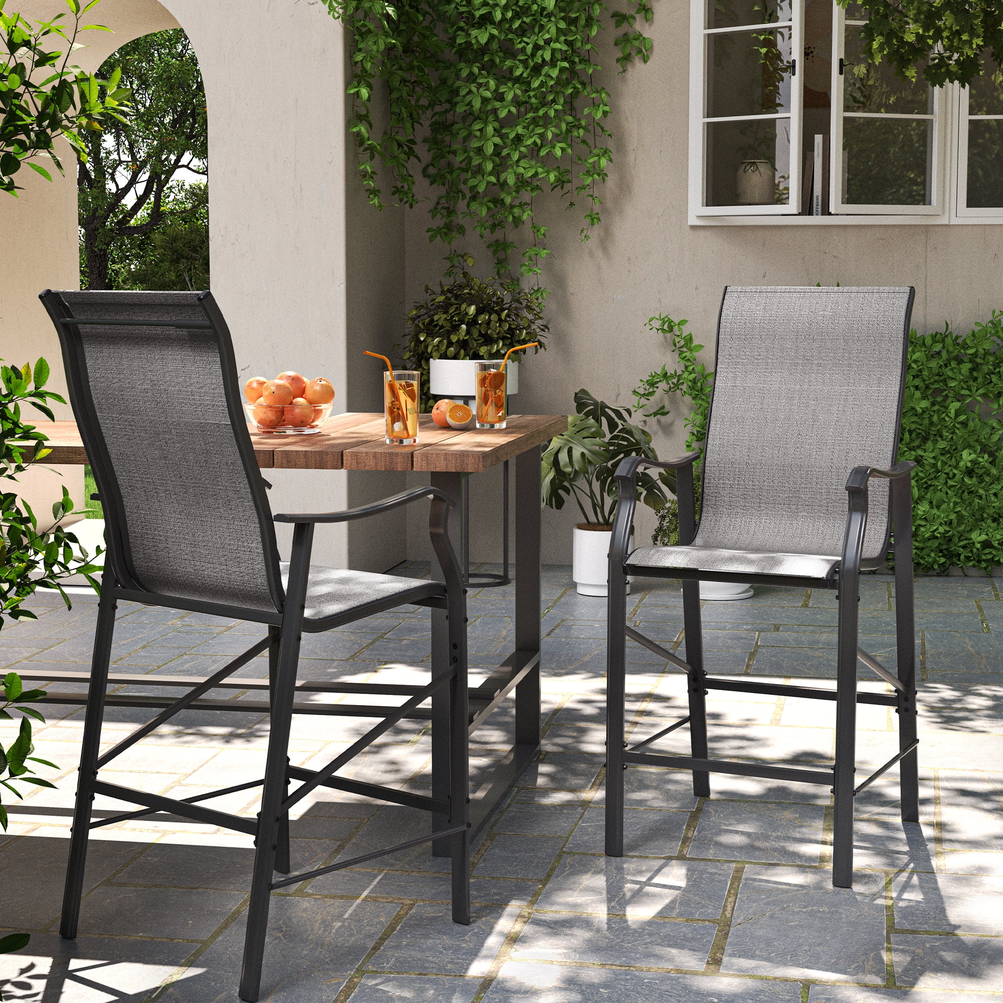 ECOPATIO Grand patio Outdoor Counter Height Patio Stools Set of 2, All-Weather Bar Chairs for Balcony, Poolside, Backyard, Garden (Light Gray)