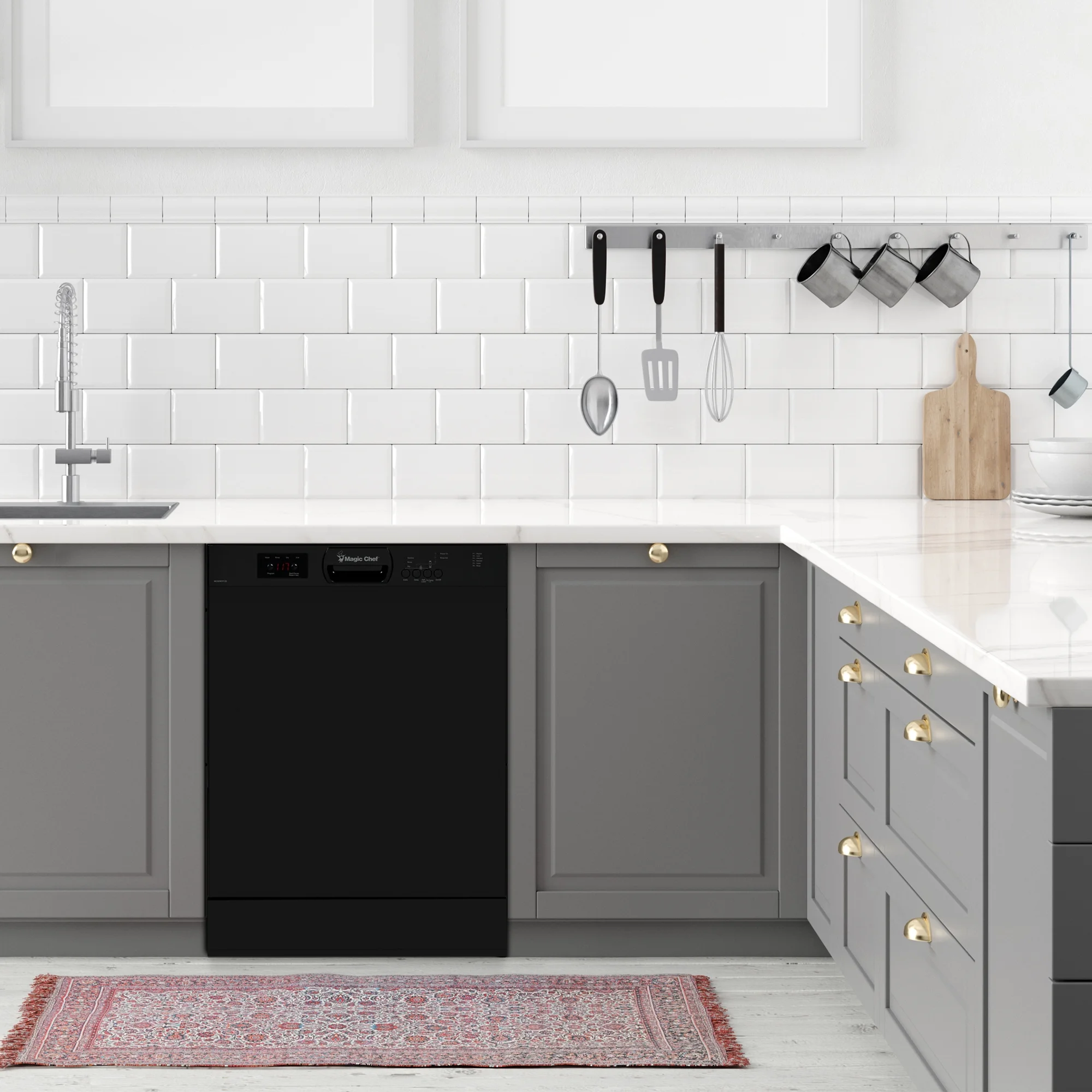 Magic Chef 24 in. Black Front Control Built-in Stainless Steel Tall Tub Dishwasher in Black