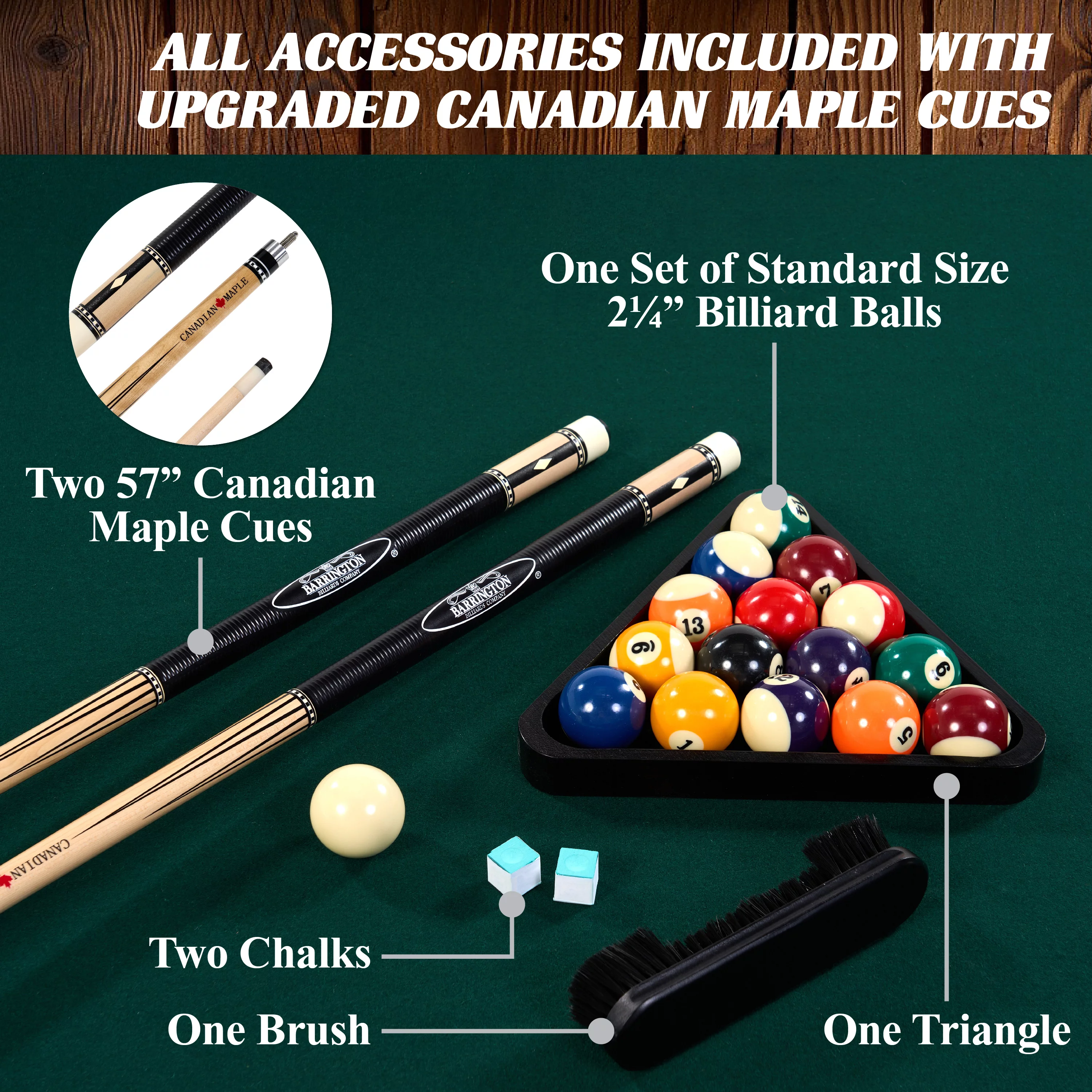 Barrington Billiards 8.5' Arlington Slate-Tech Drop Pocket Table With Pool Ball and Cue Stick Set
