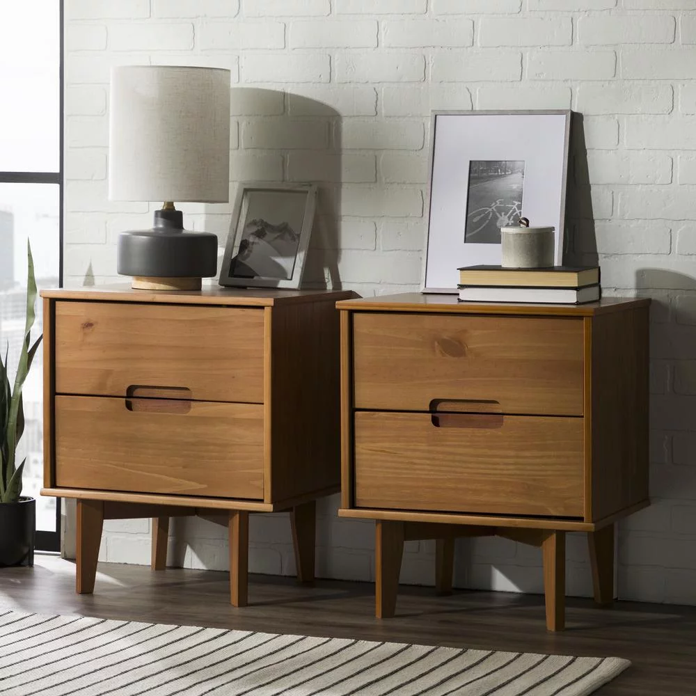 Walker Edison Sloane 2-Drawer Solid Wood Nightstands in Caramel (Set of 2)