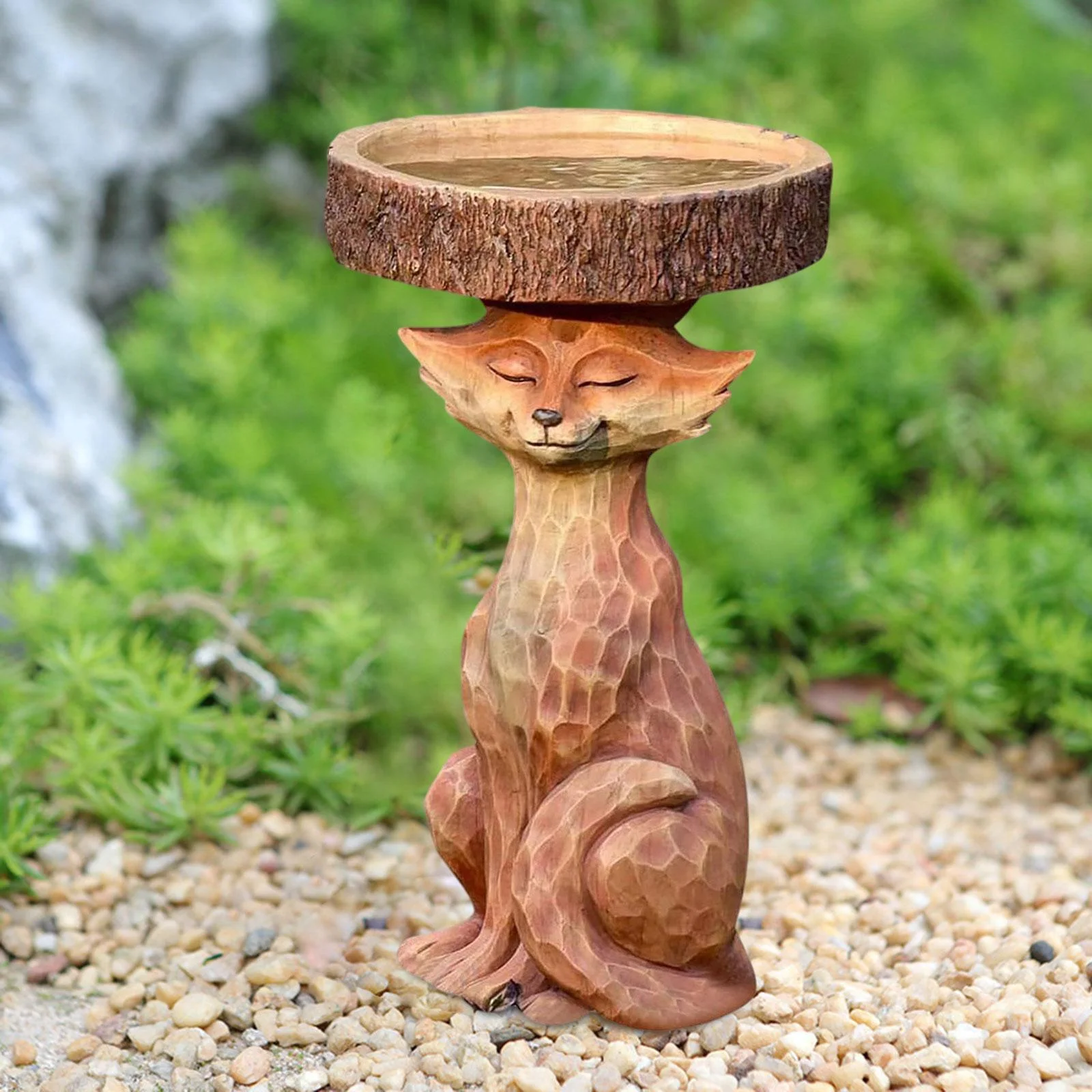 koolsoo Garden Bird Bath Bowl Lowrie Statue Figurine Deck Fence Outdoor Lawn Resin Feeder Animal Sculpture for Courtyard Railing Yard