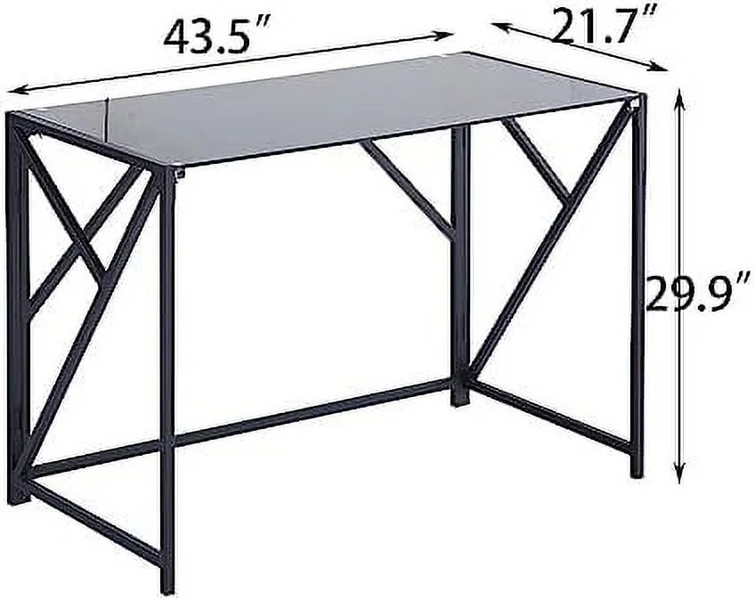 JDZHAPPYLIFE Modern Glass Computer Desk  Clear Study Table - Gaming Desks  Study Desk  and Workstation Table for Small Spaces - Stainless Steel Frame 43.5" x 21.7" x 29.9"
