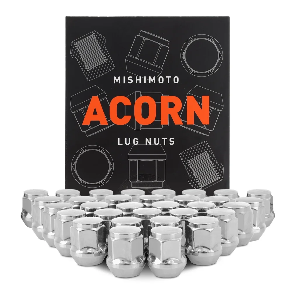 Mishimoto Steel Lug Nuts, M14x1.5, Acorn Seat, 32pc Set, Chrome