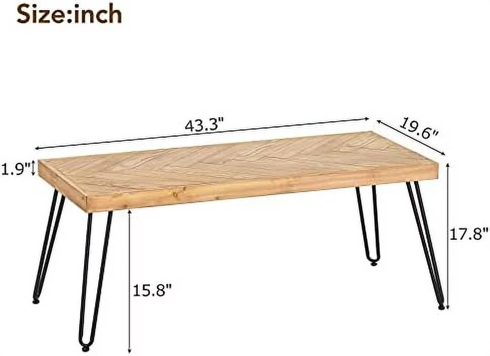 YPDCHB Modern Wood Coffee Table  Nature Cocktail Table for Living Room Chevron Pattern & Metal Hairpin Legs  Nature Rustic Rectangular Table