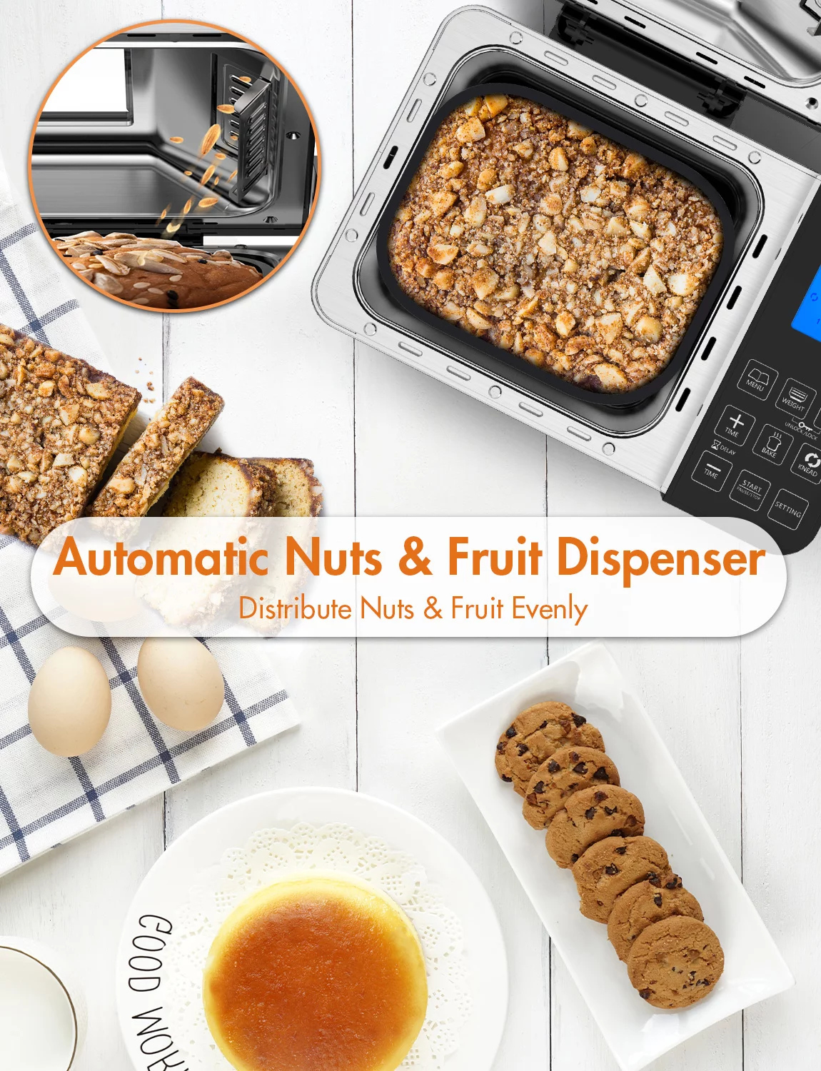 18-in-1 Bread Machine, Moosoo 2LB Bread Maker, Stainless Steel Breadmaker, Touchscreen, Time Delay & Keep Warm