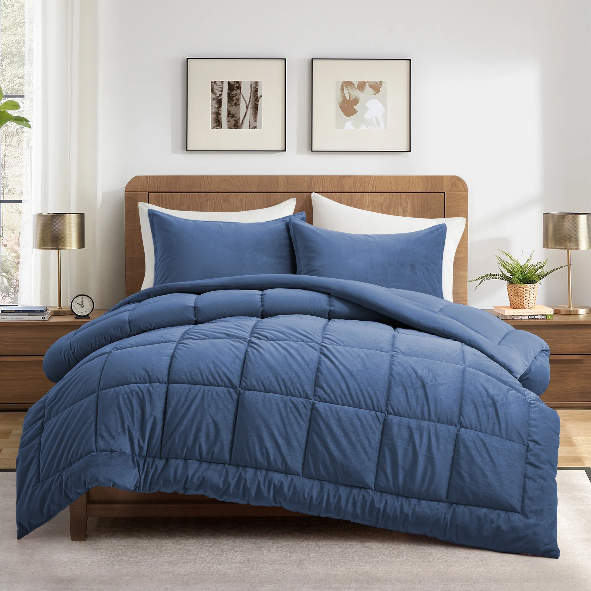 2 Or 3 Pieces Luxury Ultra Soft Velvet Solid Duvet Set-All Season Reversible Down Alternative Comforter Set