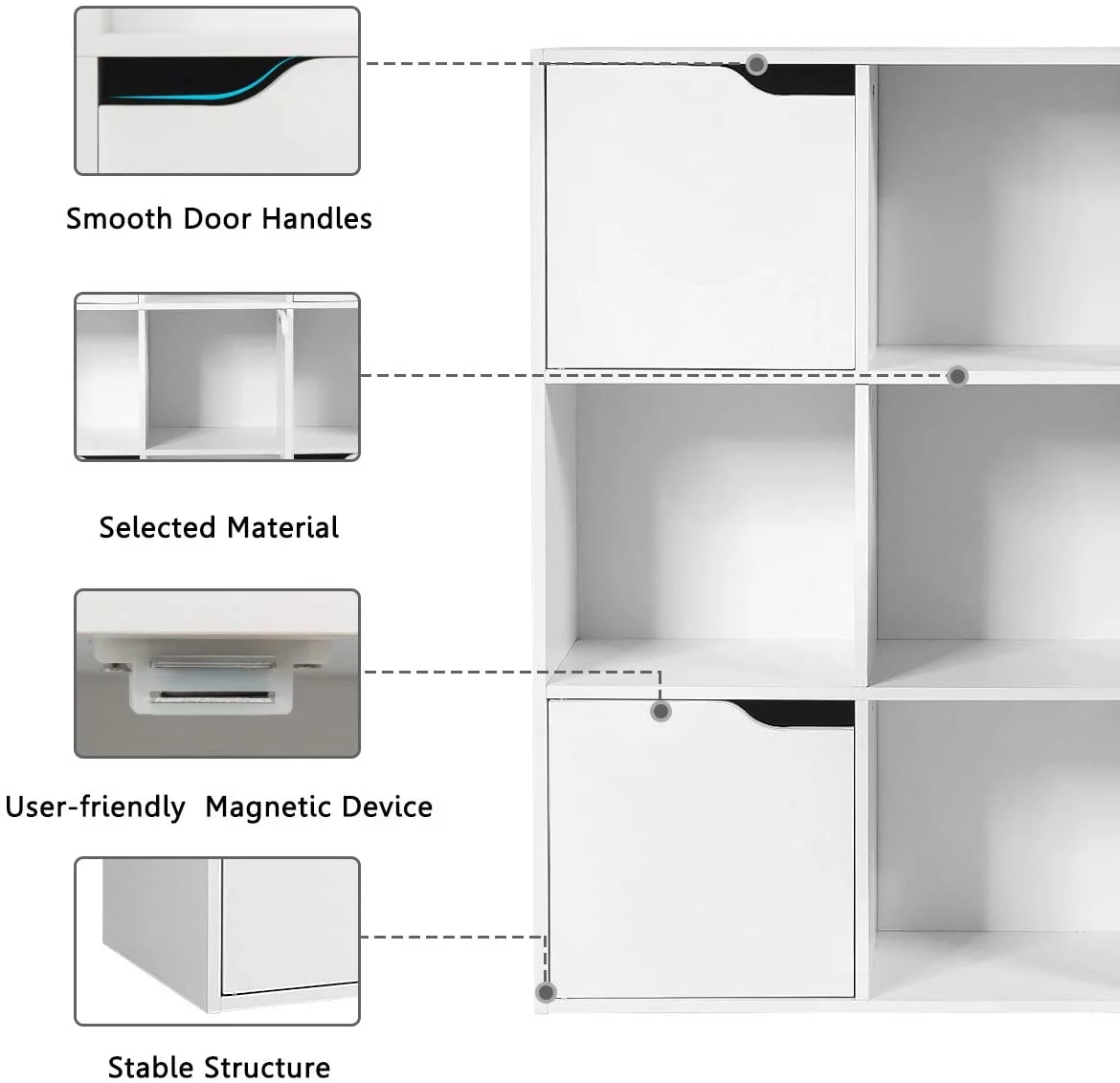 9-Cube Storage Organizer, Storage Cabinet with 4 Open Cubes and 5 Cabinets, Free Standing Wooden Cubby Bookcase, Compartment Units for Home Office, 3-Tier Bookshelf for Books, Toys