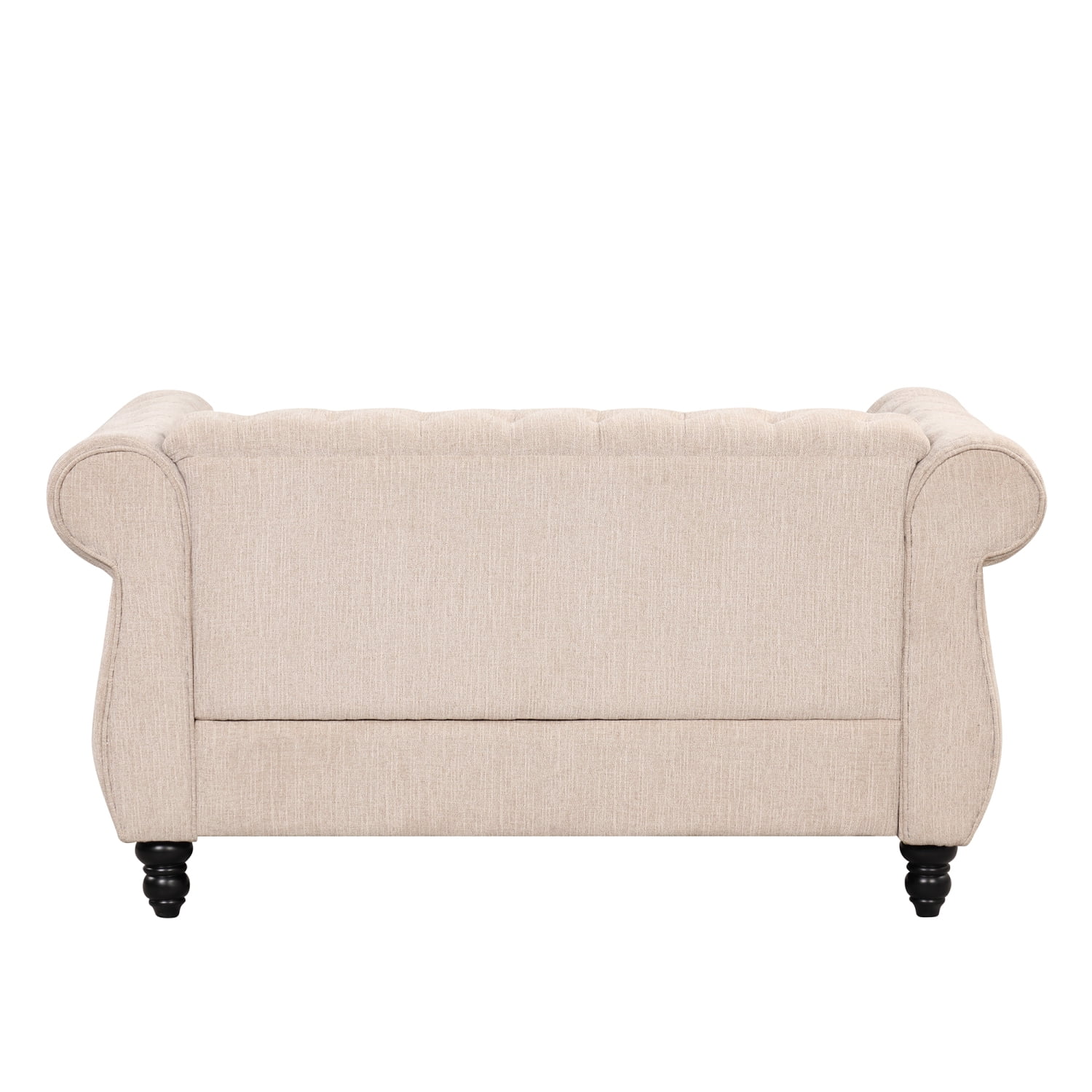 60” modern sofa Dutch plush upholstered sofa  solid wood legs  buttoned tufted backrest  beige