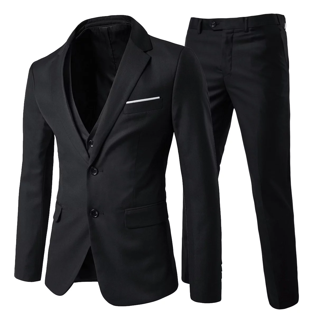 Youthup Men's 3-Piece 2 Buttons Slim Fit Solid Color Jacket Smart Wedding Formal Suit