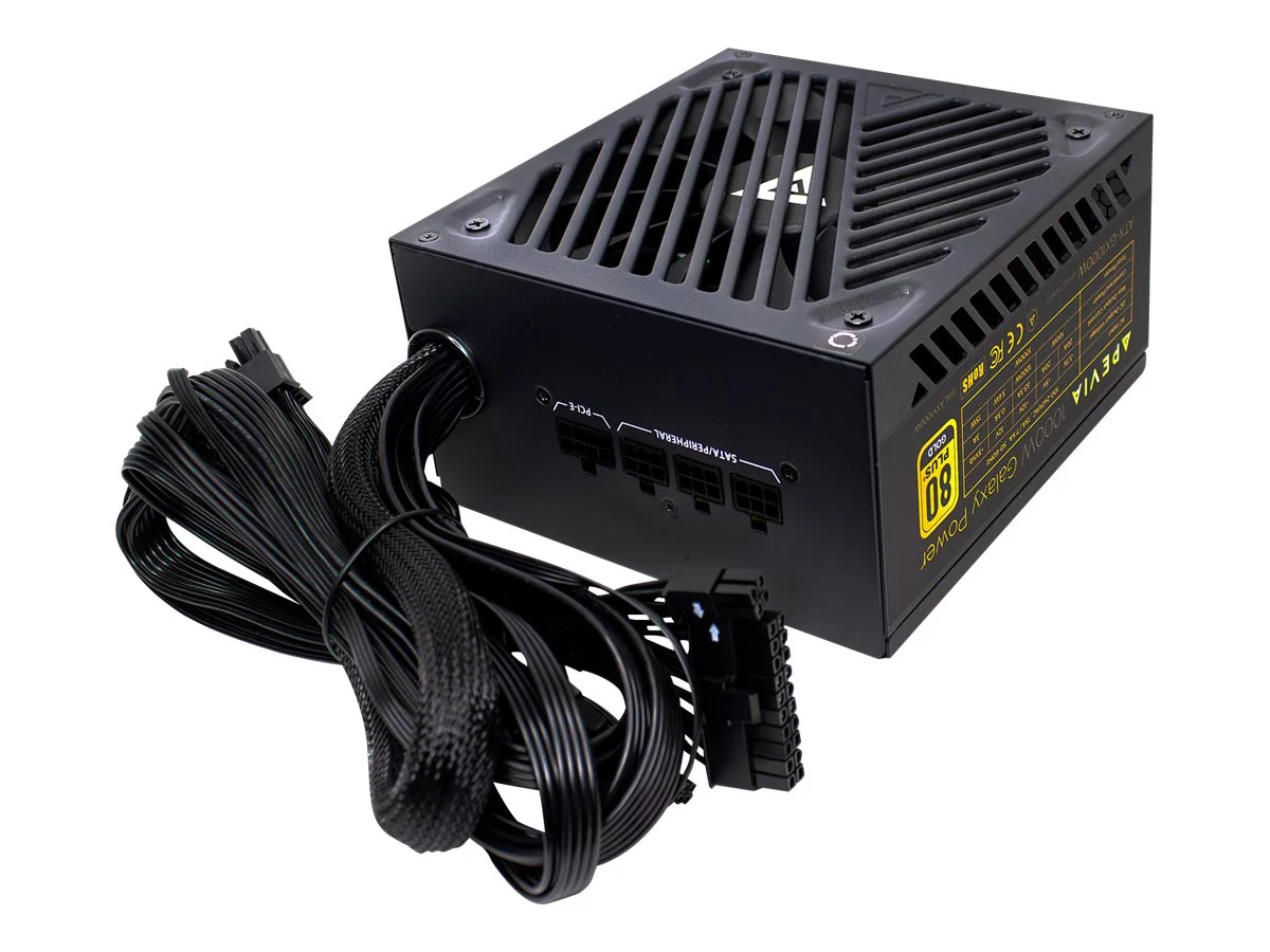 Apevia Galaxy ATX-GX1000W PCIE5.0 - Power supply (internal) - ATX12V 2.3 - 80 PLUS Gold - AC 115-230 V - 1000 Watt - active PFC - black sand blasted