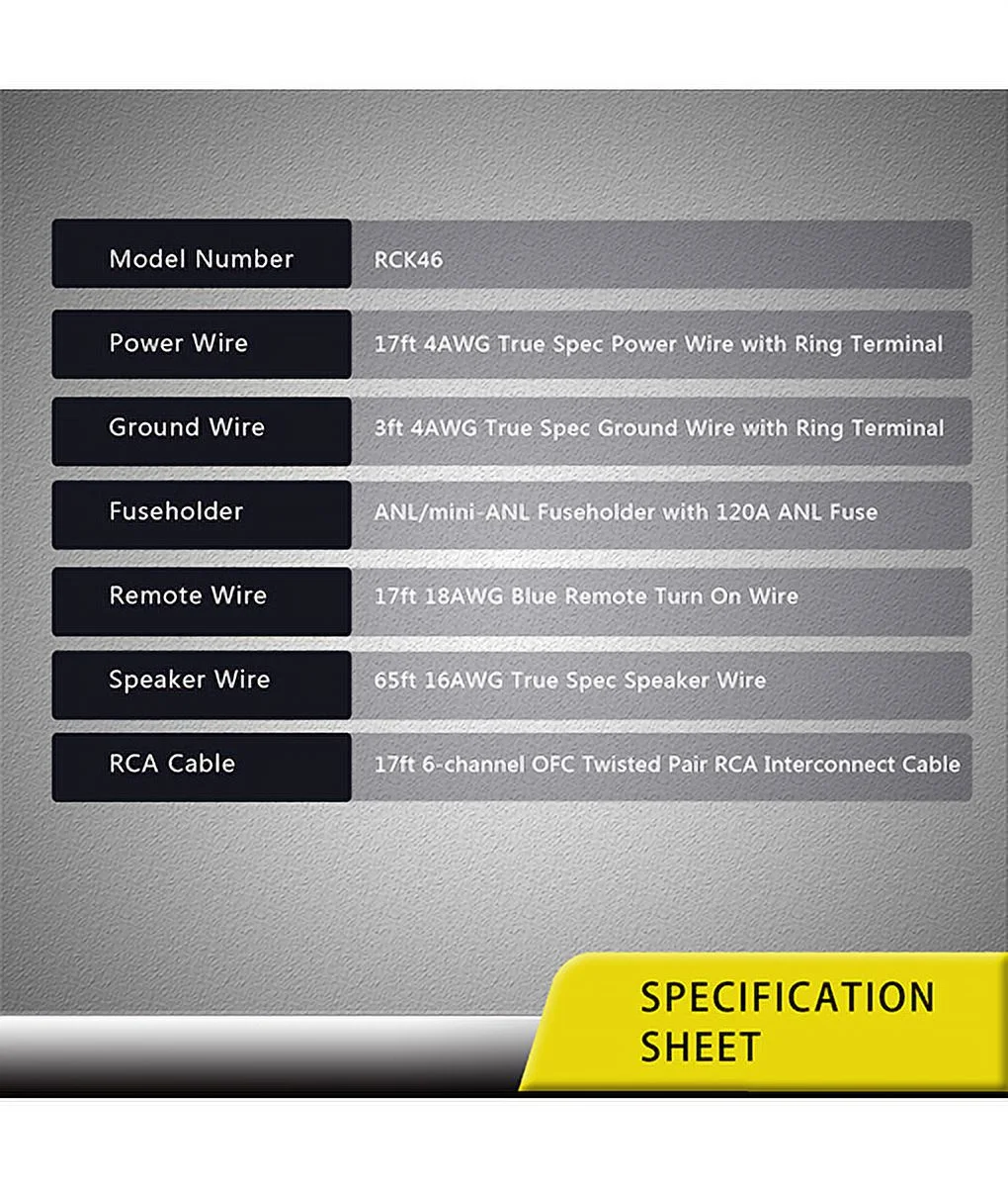 Recoil RCK46 True 4 Gauge Complete 6-Channel CCA Amplifier Wiring Kits with OFC RCA Cable