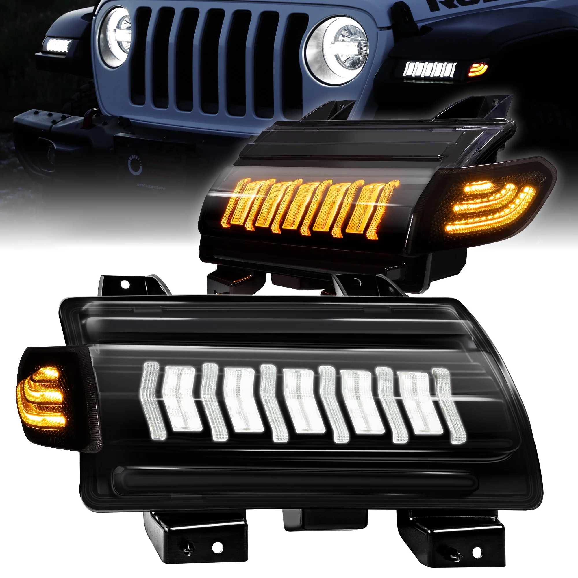 LED Fender Side Marker Turn Signal Light Kit Compatible w/ Jeep Wrangler JL Sahara Rubicon Gladiator JT Overland Rubicon Altitude Willys 2018+ [Amber Sequential] [DOT FMVSS-108] [High-Trim] - Smoked