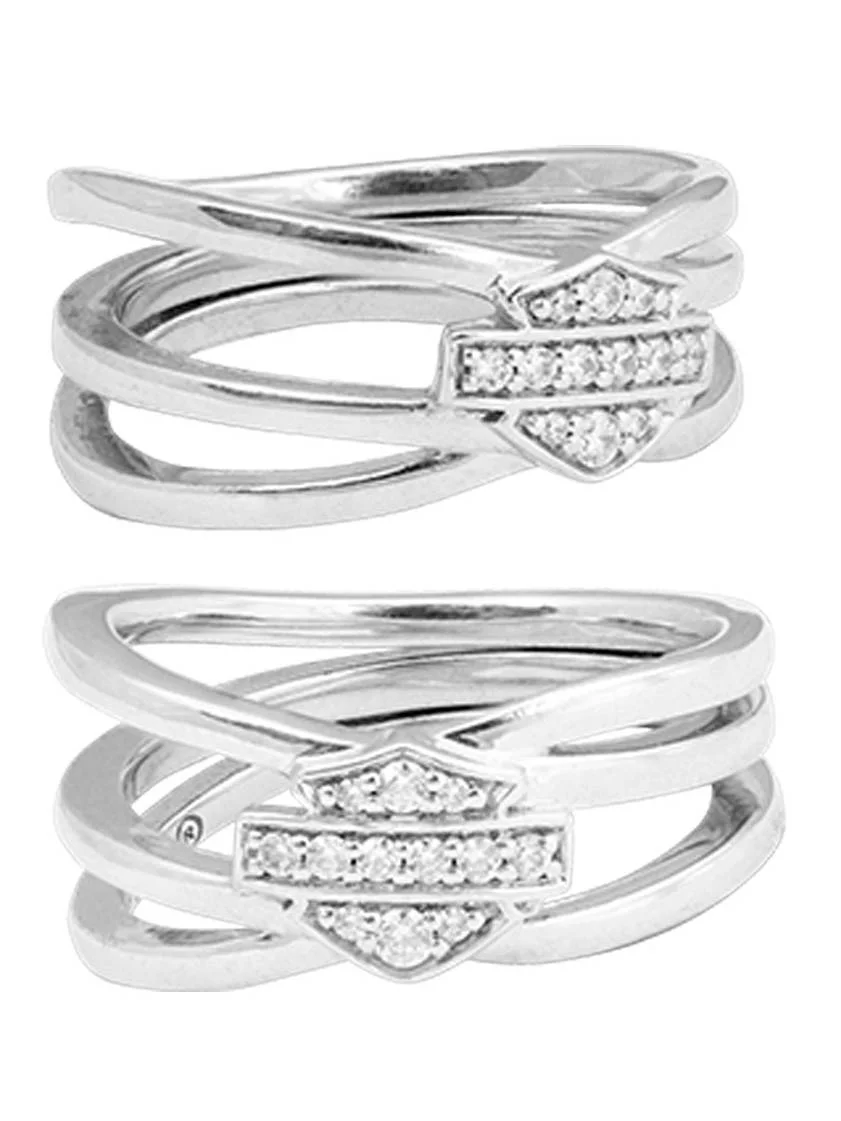 Harley-Davidson Women's Twisted Bling Bar & Shield Ring, Silver HDR0469 (9), Harley Davidson
