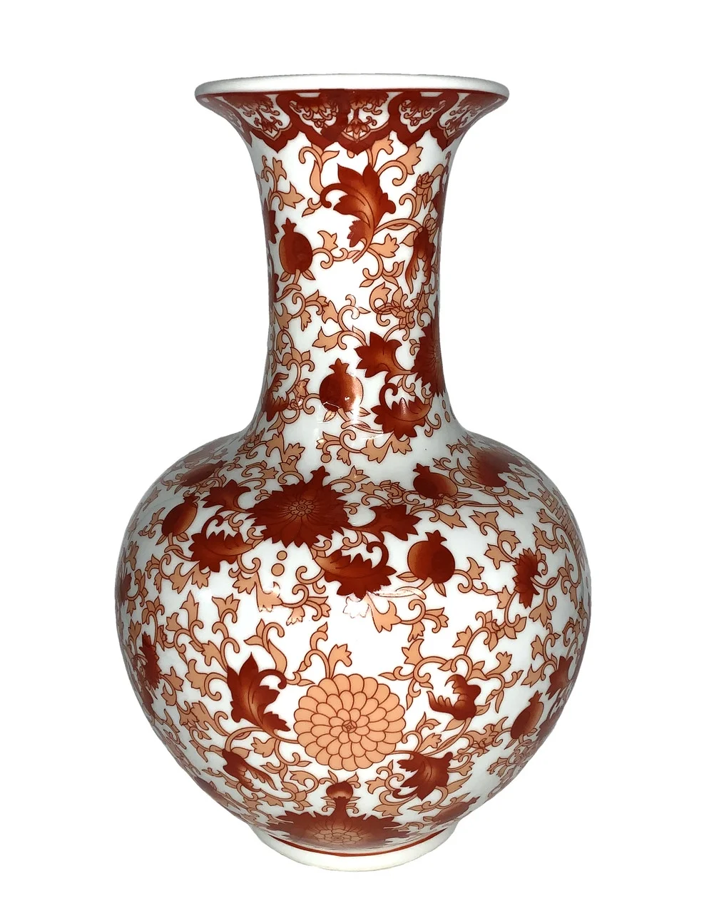 Chinese Ball Vase with Red Coral Pattern - Oriental Furniture Warehouse