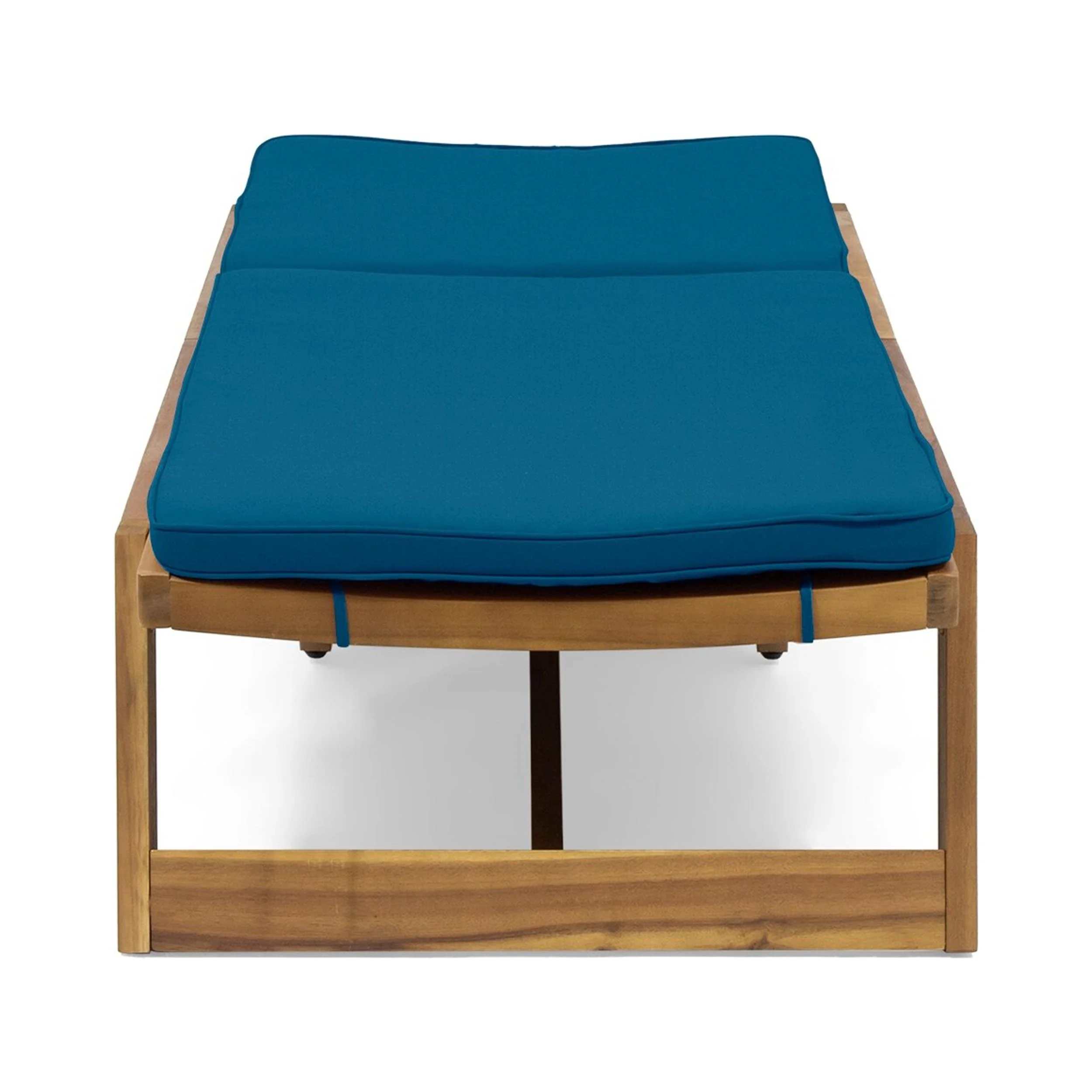 Christopher Knight Home Maki Outdoor Acacia Wood Chaise Lounge Set (Set of 2) by  Teak Finish with Blue