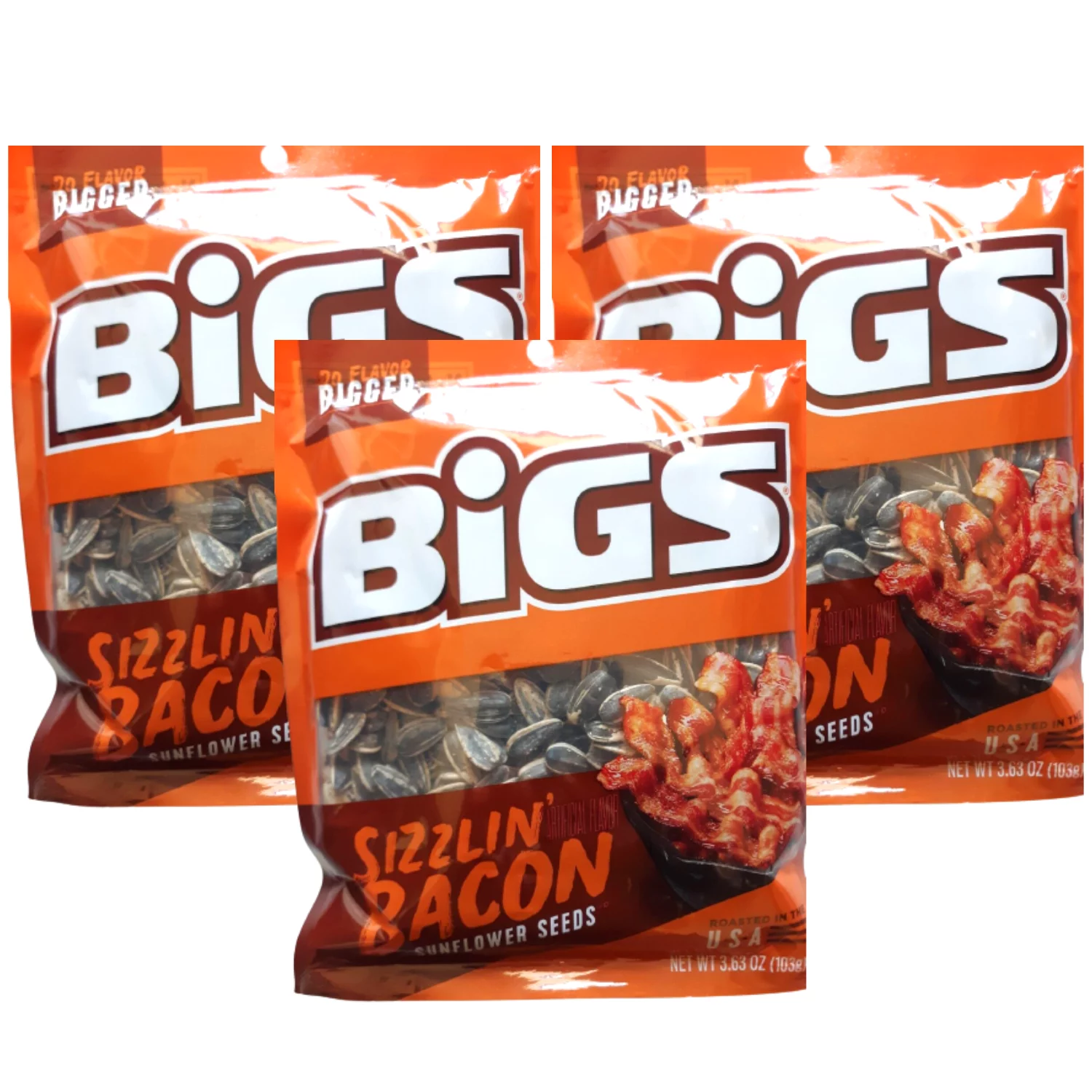 Bigs Sizzlin Bacon Flavored Sunflower Seeds Do Flavor Bigger Keto Friendly Low Carb Lifestyle Great Kid Adult Snack Roasted in USA, 3.63 oz - Pack of 3