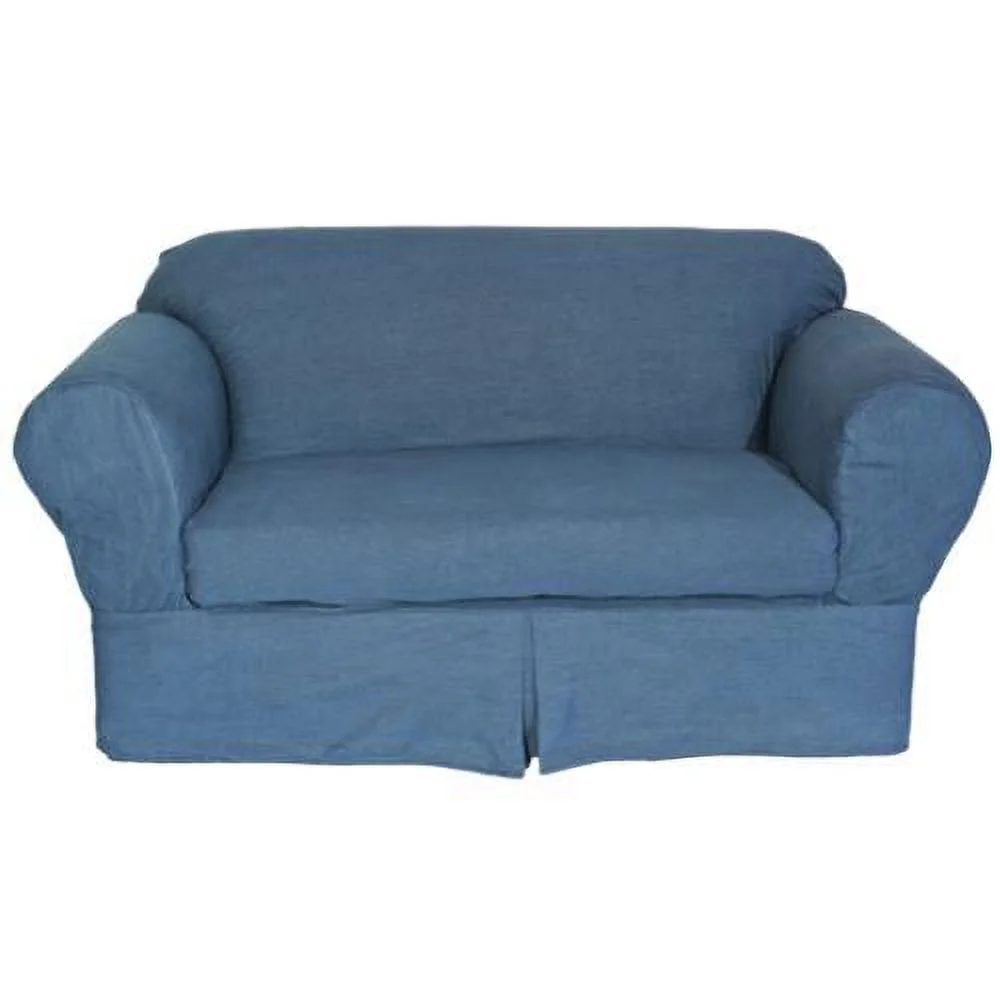Classic Slipcovers Washed Heavy Denim Cotton 2-Piece Loveseat Slipcover